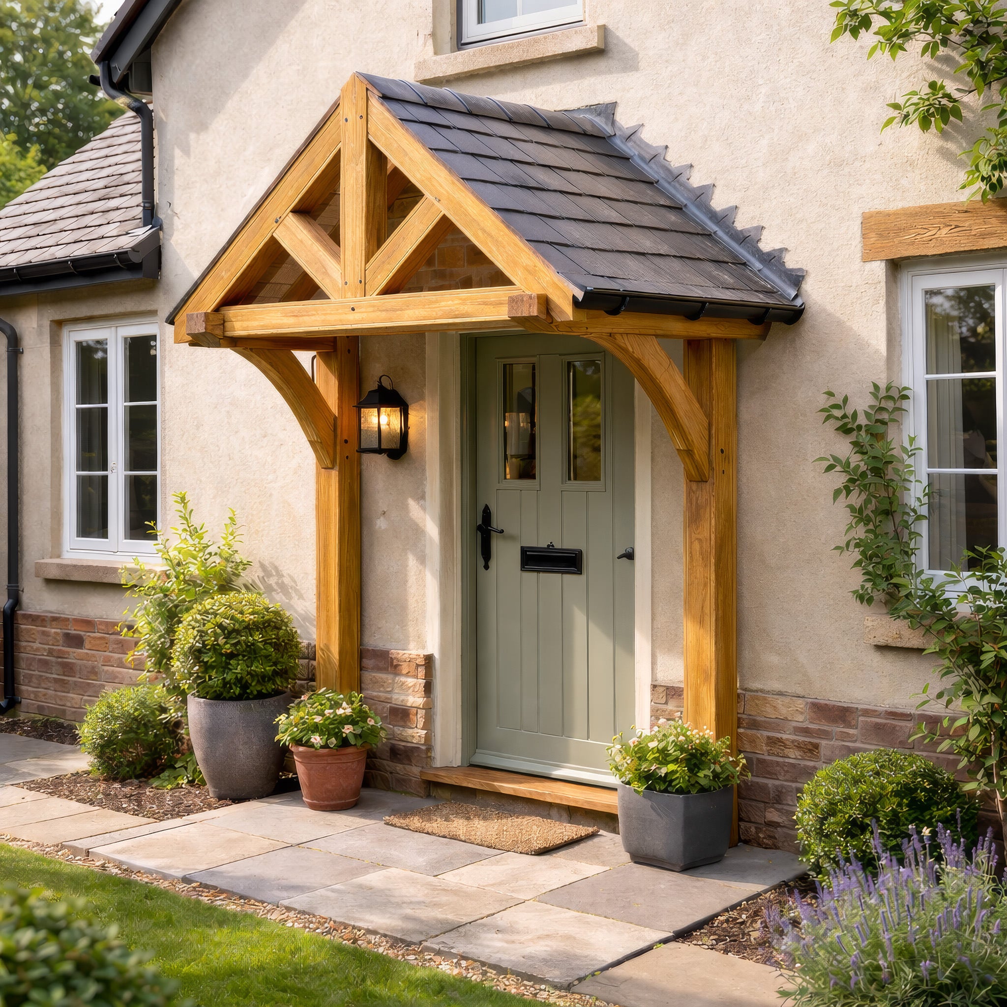 Green Oak Framed Mounted Porch - 0.98m Depth x 2.4m Width