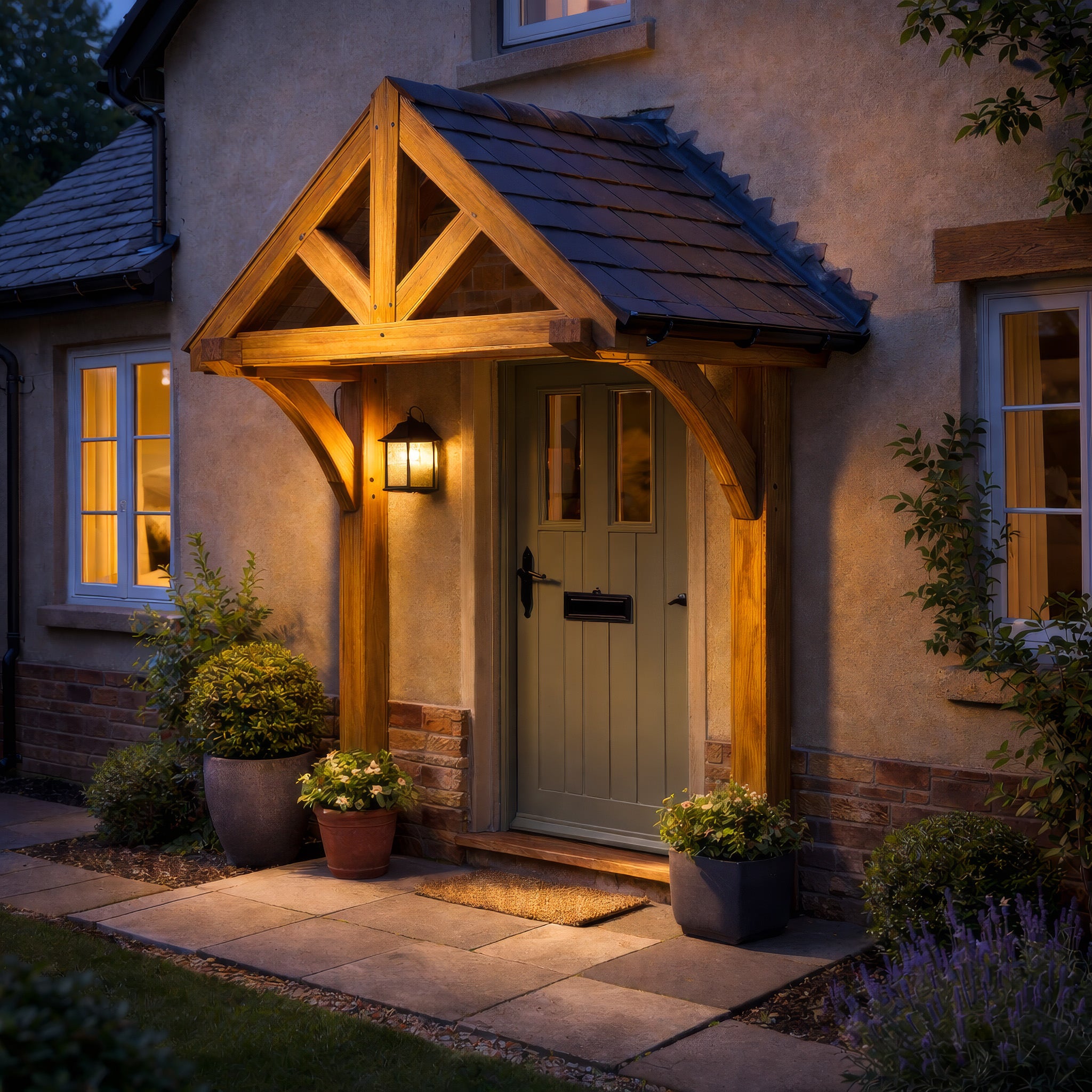 Green Oak Framed Mounted Porch - 0.98m Depth x 2.4m Width
