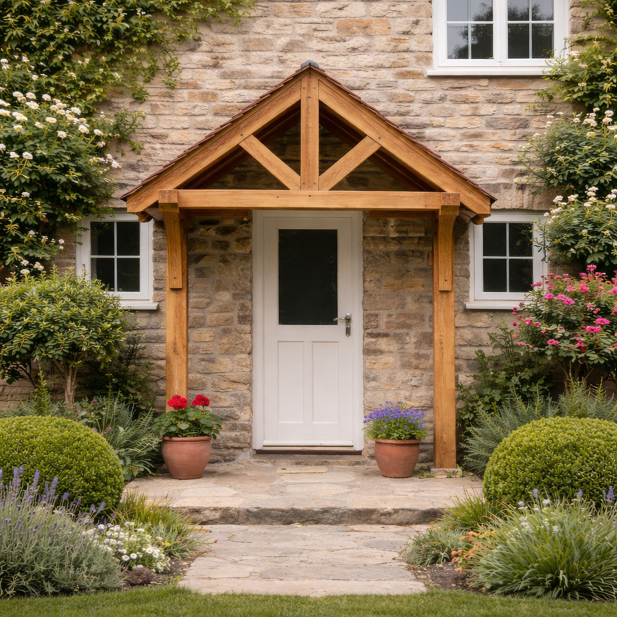 Green Oak Framed Mounted Porch - 0.98m Depth x 2.4m Width