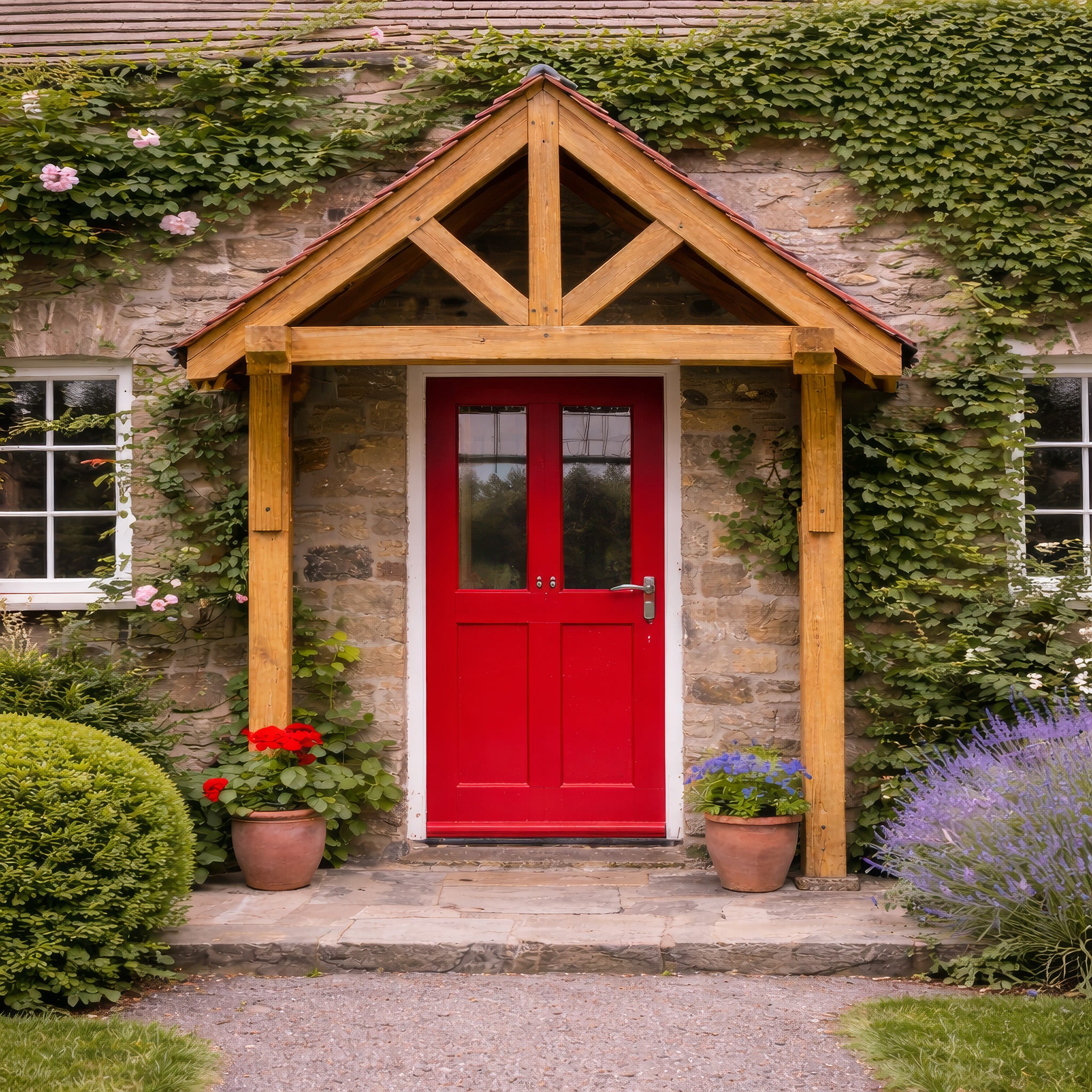 Green Oak Framed Mounted Porch - 0.98m Depth x 2.4m Width
