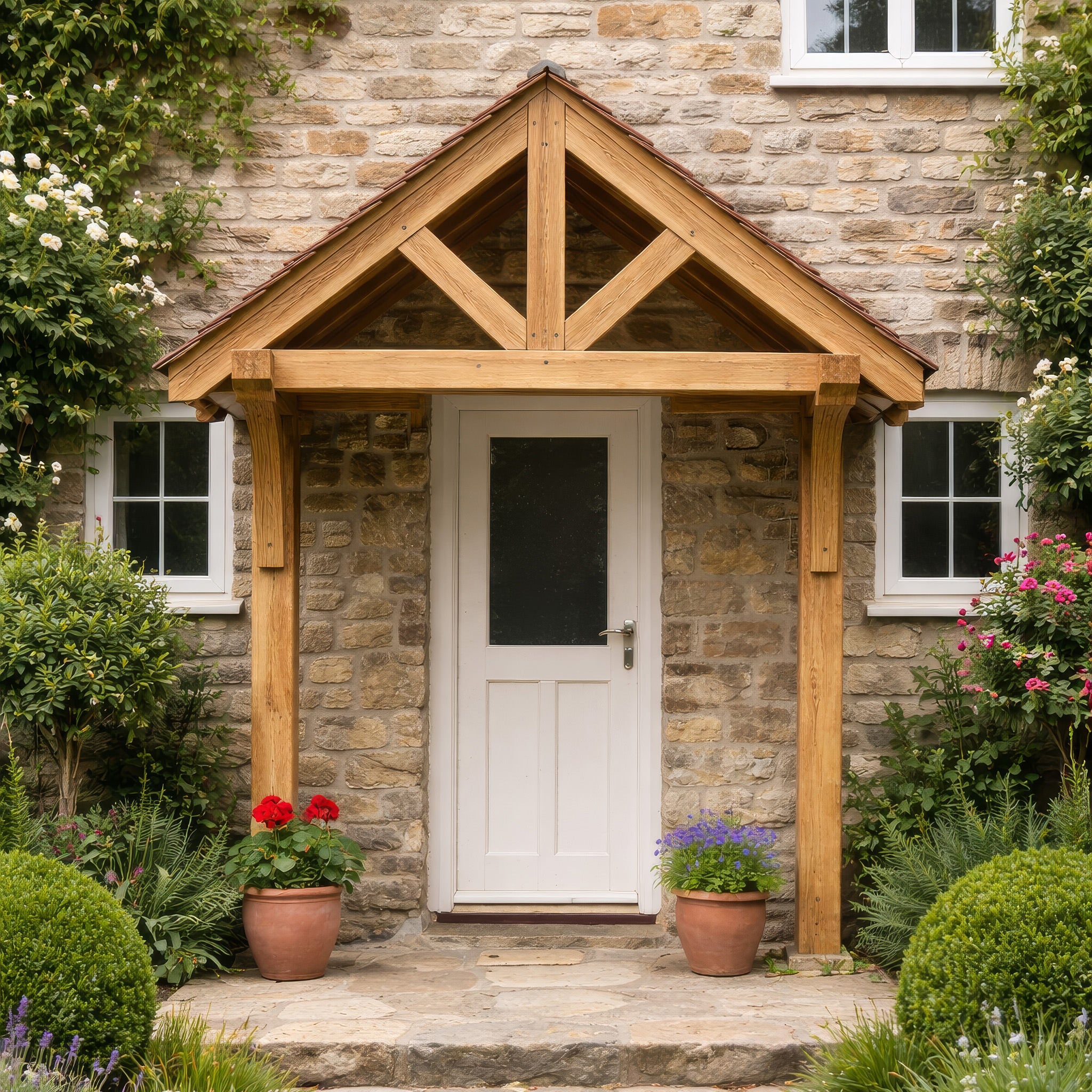 Green Oak Framed Mounted Porch - 0.98m Depth x 2.4m Width