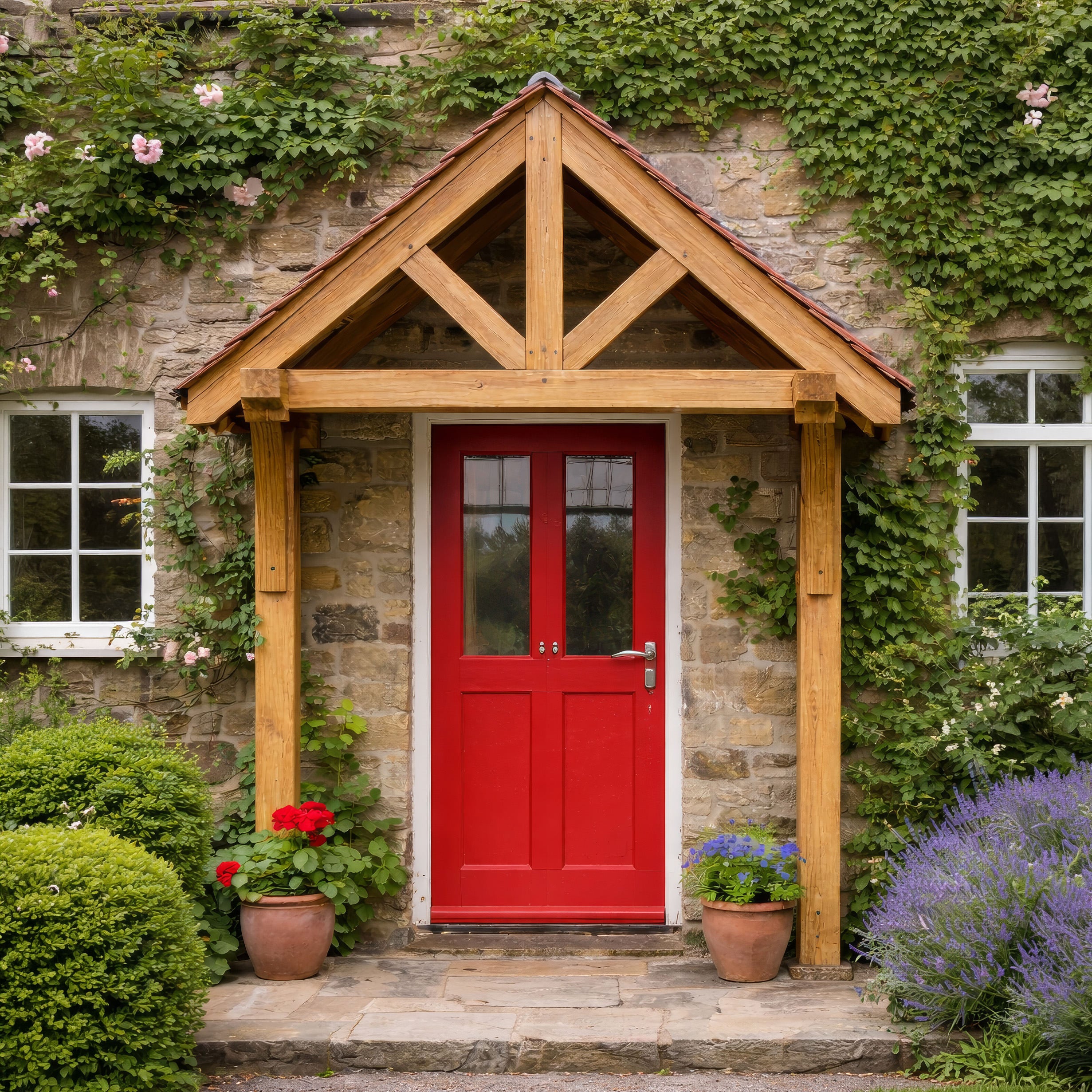 Green Oak Framed Mounted Porch - 0.98m Depth x 2.4m Width