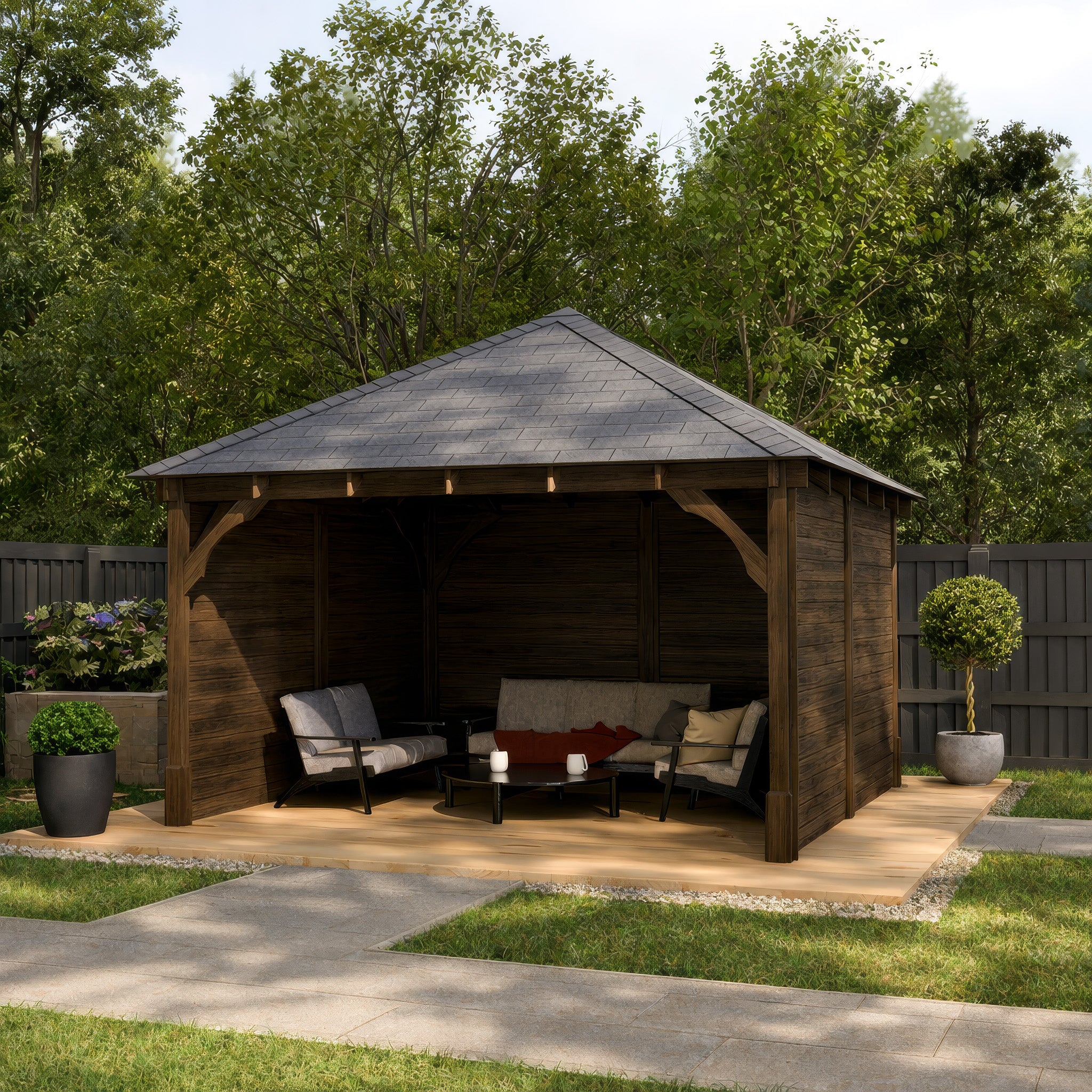 Ayston Apex Gazebo - Rustic Brown - 4m Width x 4m Length