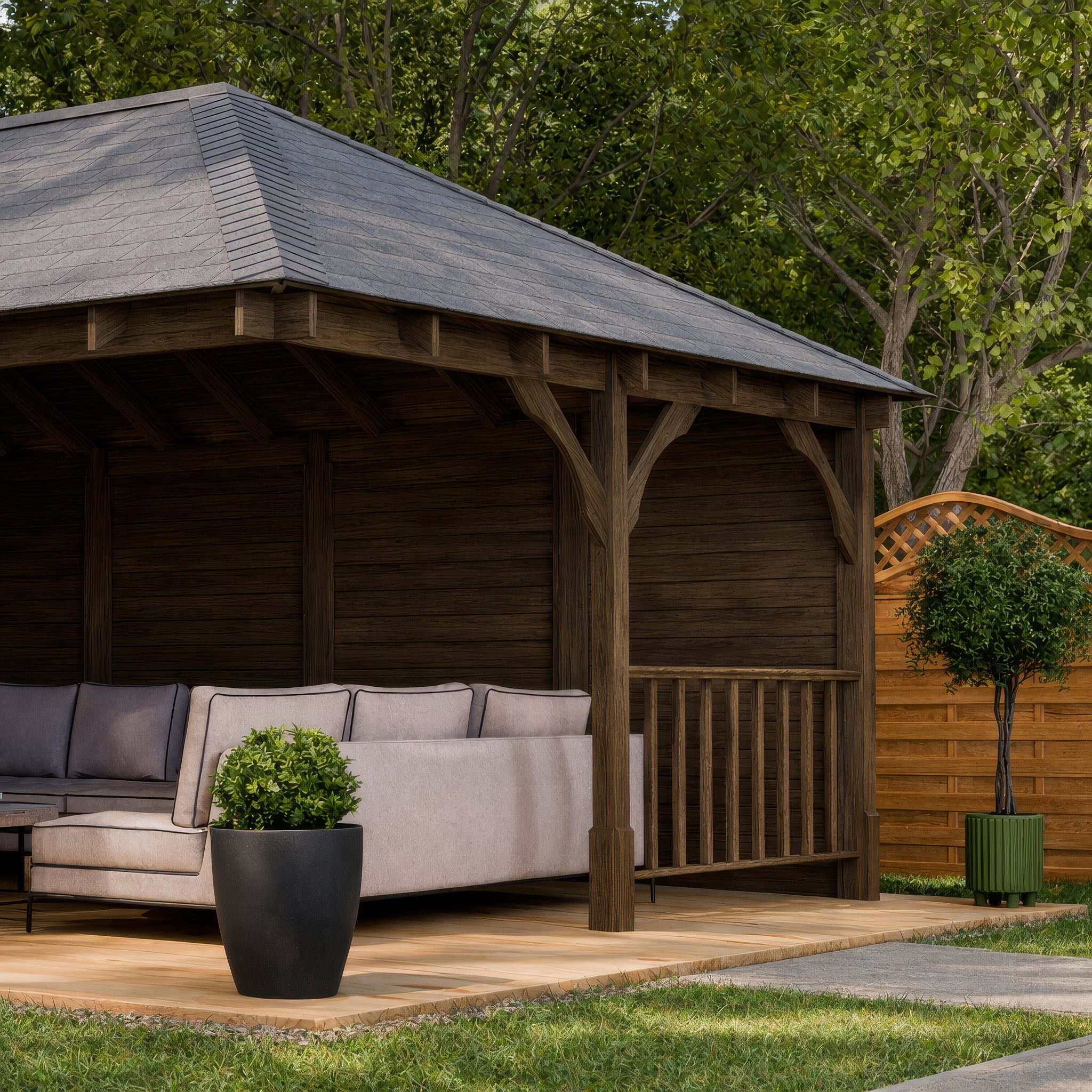 Clipsham Apex Gazebo - Rustic Brown - 3m Width x 7m Length