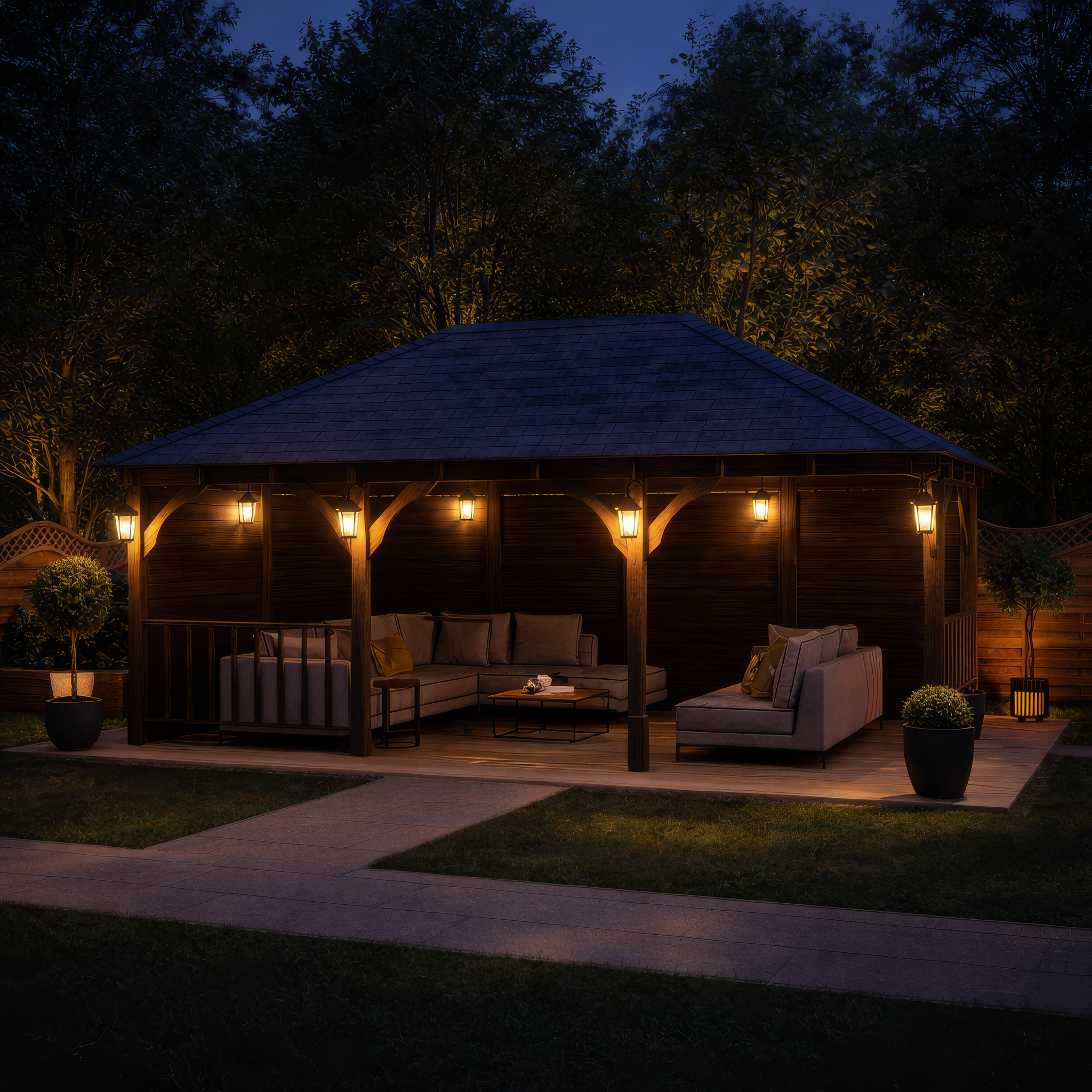 Clipsham Apex Gazebo - Rustic Brown - 3m Width x 7m Length