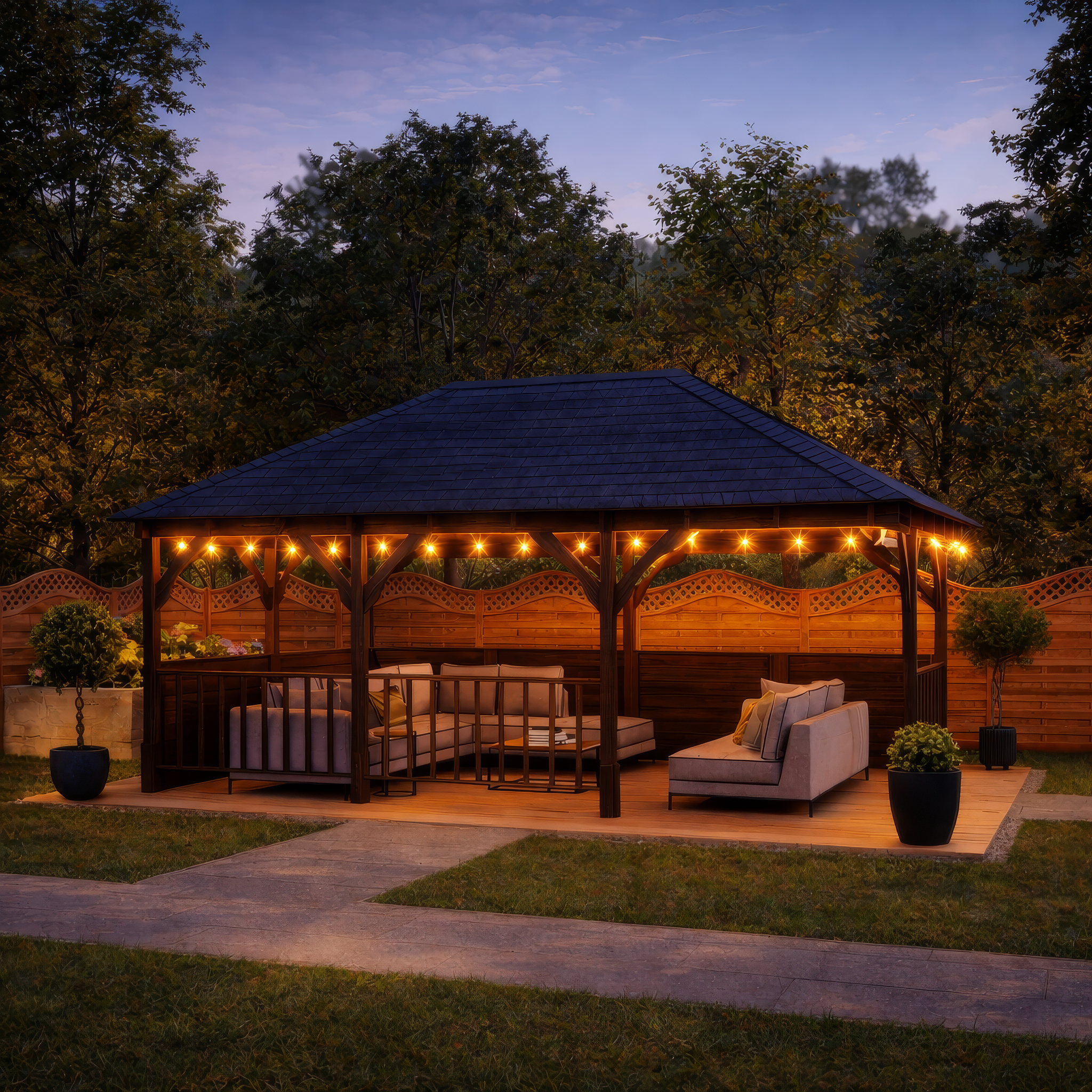 Clipsham Apex Gazebo - Rustic Brown - 3m Width x 7m Length