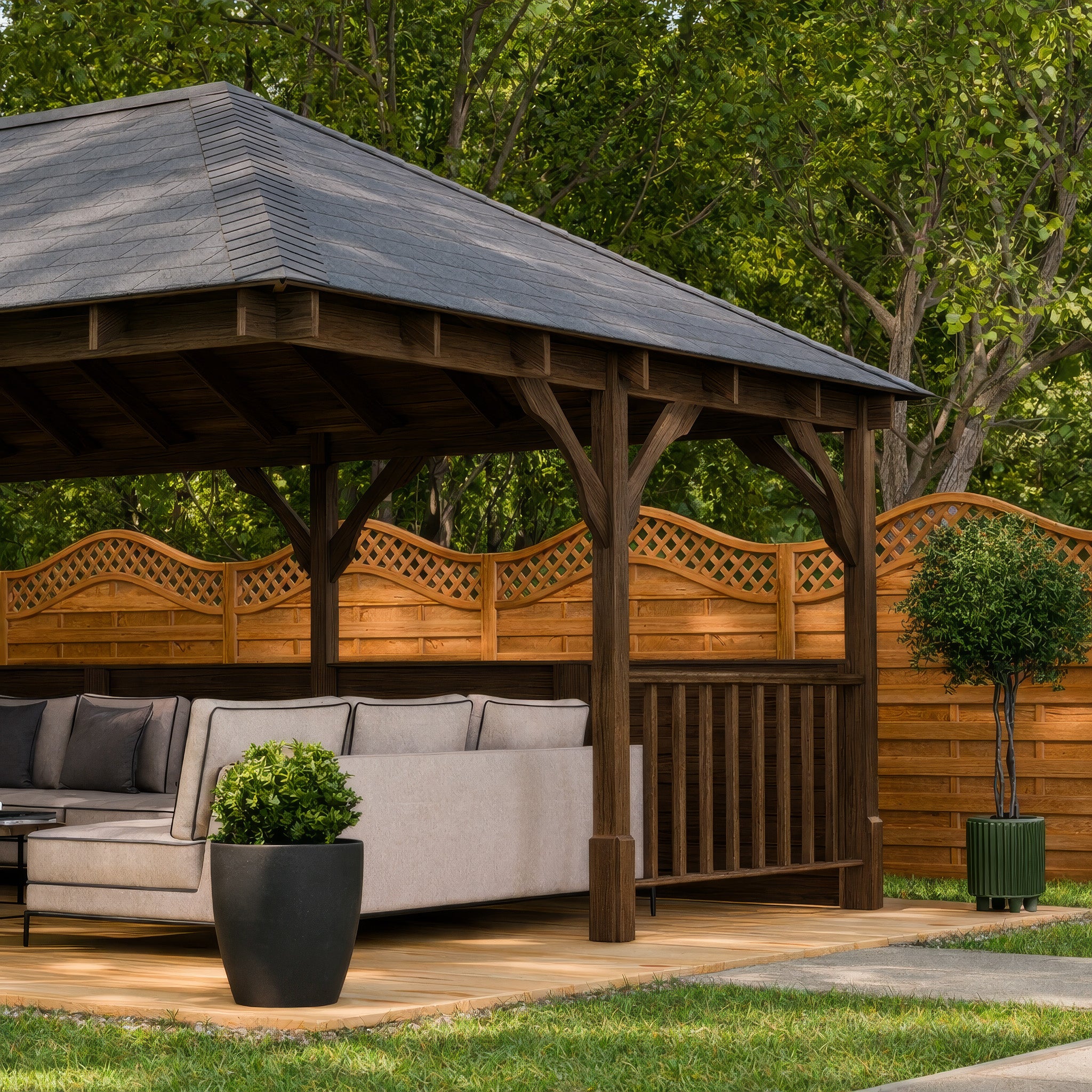 Clipsham Apex Gazebo - Rustic Brown - 3m Width x 7m Length