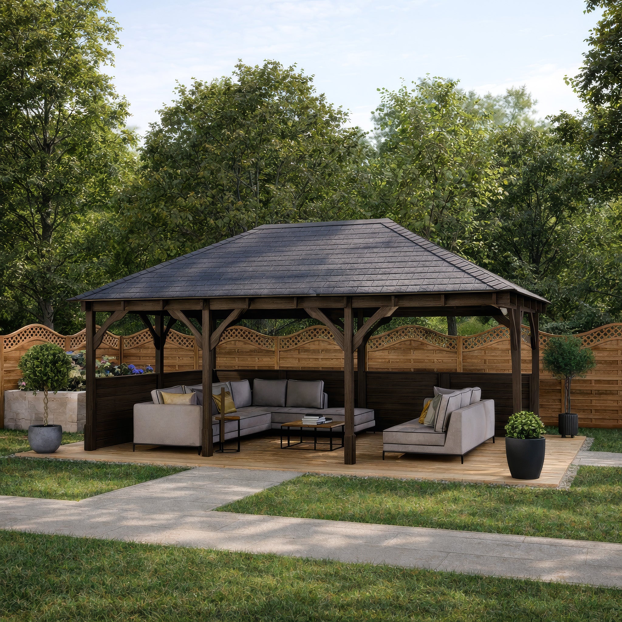 Clipsham Apex Gazebo - Rustic Brown - 3m Width x 5m Length
