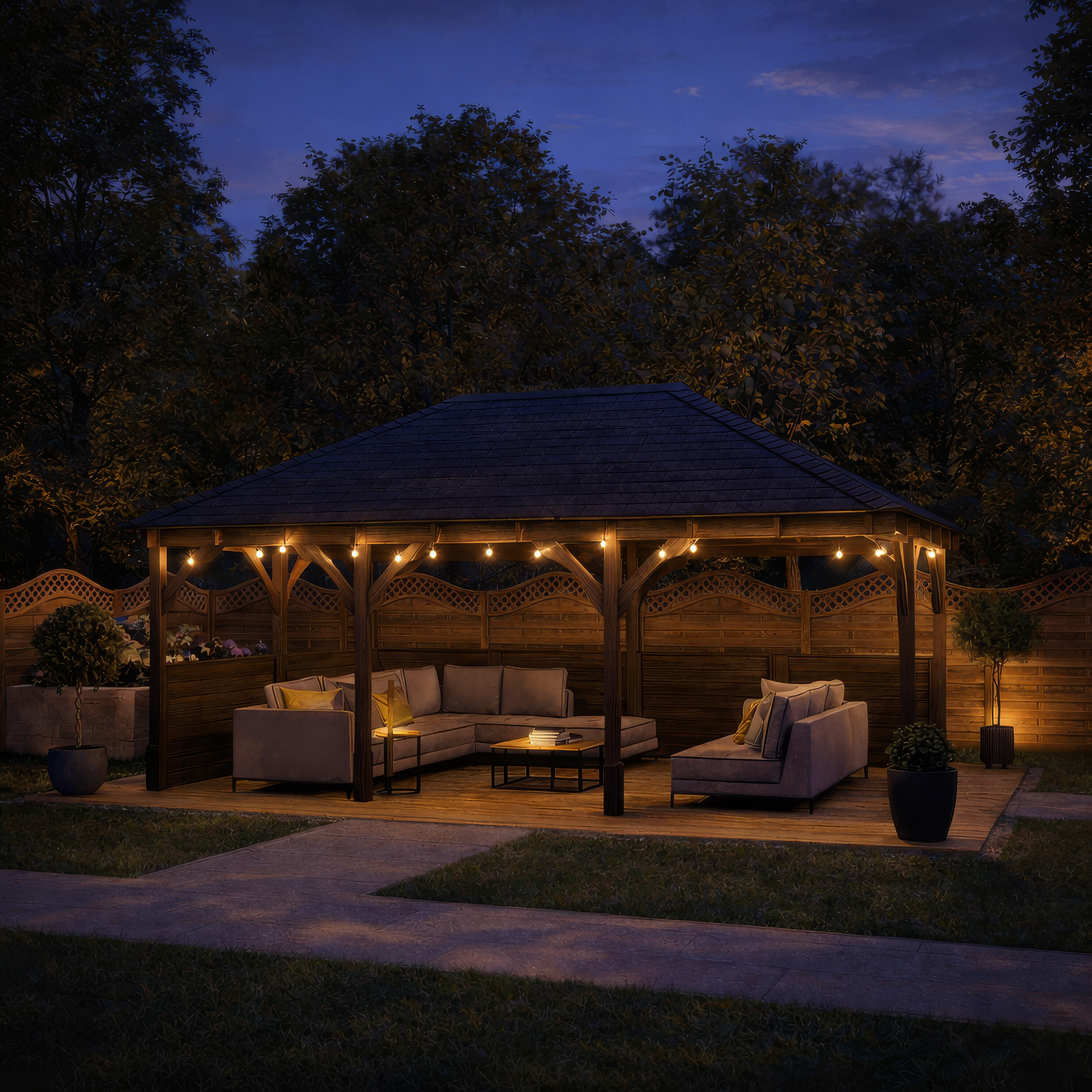 Clipsham Apex Gazebo - Rustic Brown - 3m Width x 7m Length