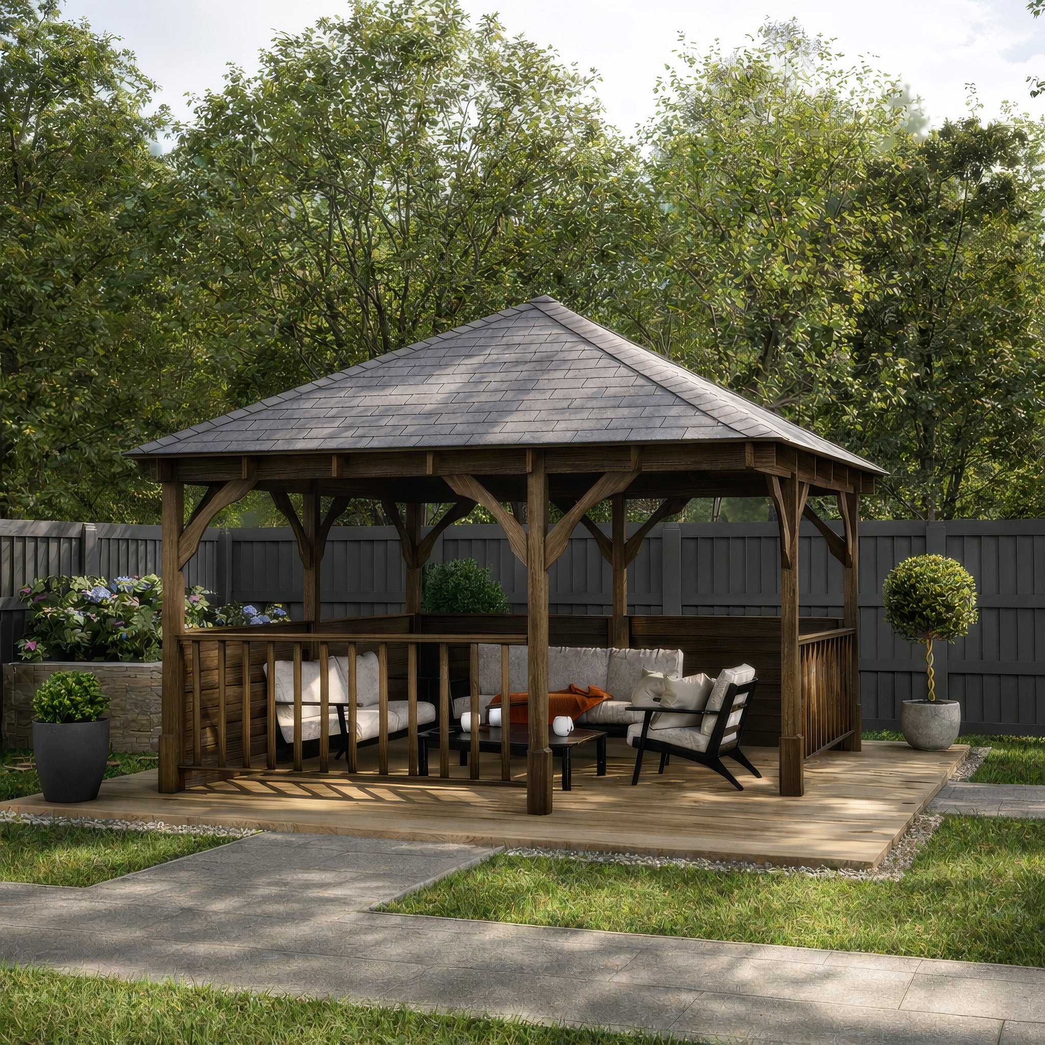 Luffenham Apex Gazebo - Rustic Brown - 4m Width x 4m Length