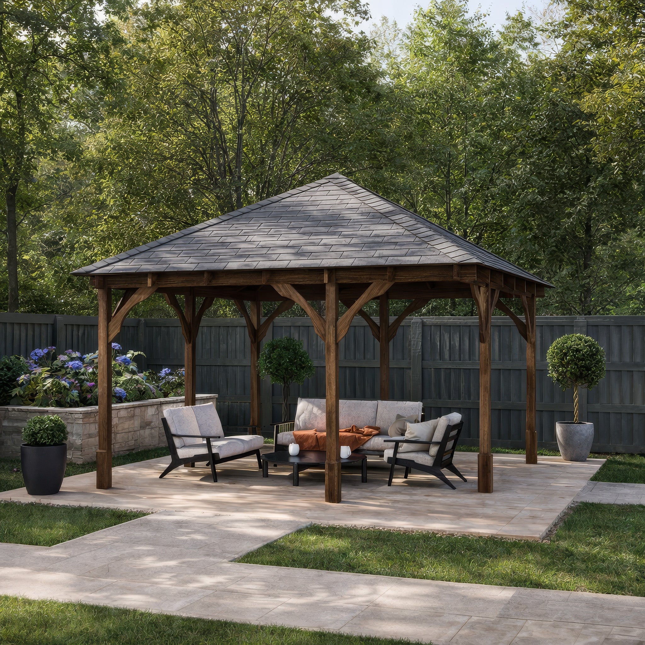 Luffenham Apex Gazebo - Rustic Brown - 4m Width x 4m Length