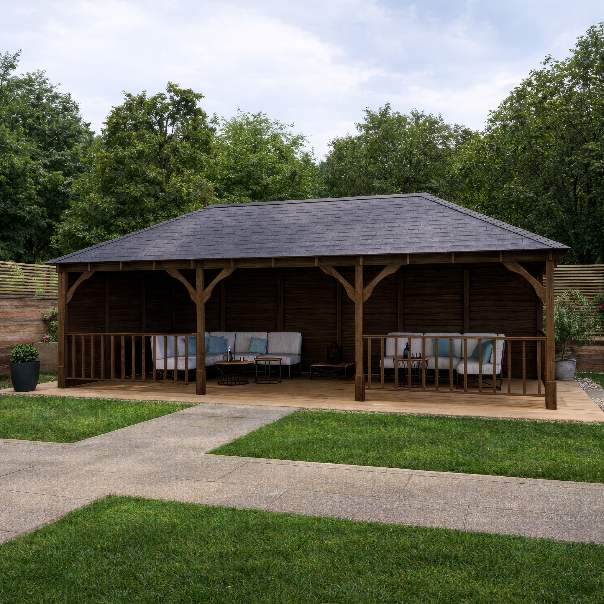 Lyndon Apex Gazebo - Rustic Brown - 4m Width x 7m Length