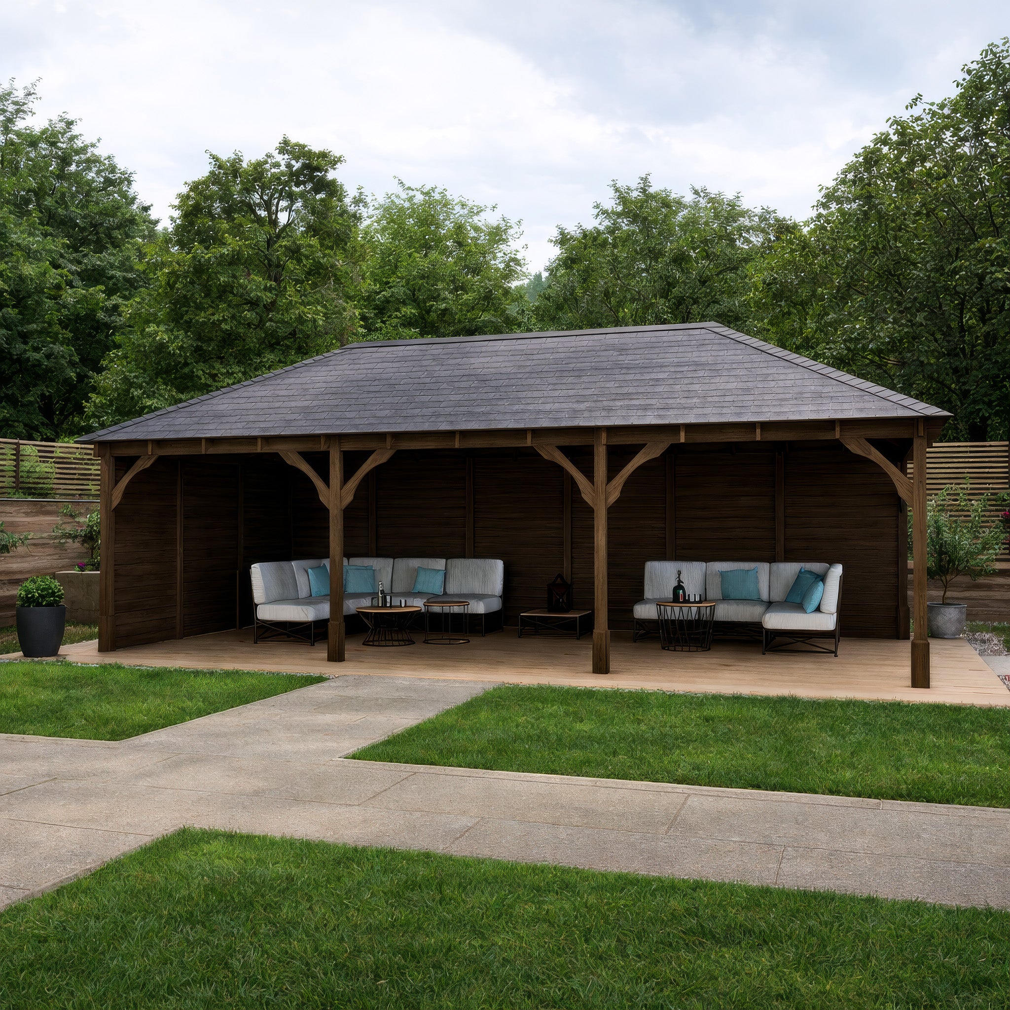 Lyndon Apex Gazebo - Rustic Brown - 3m Width x 7m Length
