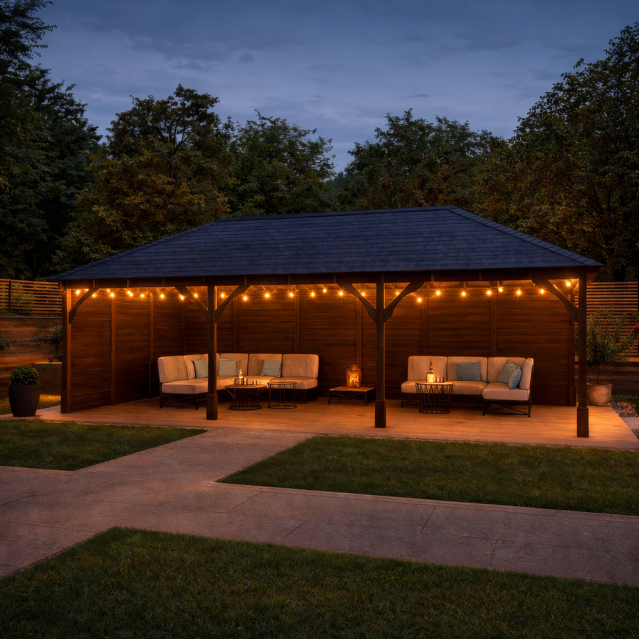 Lyndon Apex Gazebo - Rustic Brown - 3m Width x 7m Length