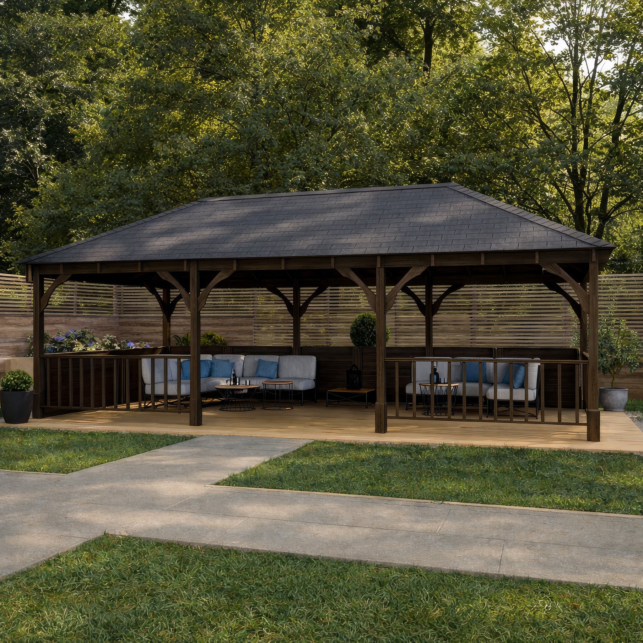 Lyndon Apex Gazebo - Rustic Brown - 3m Width x 8m Length