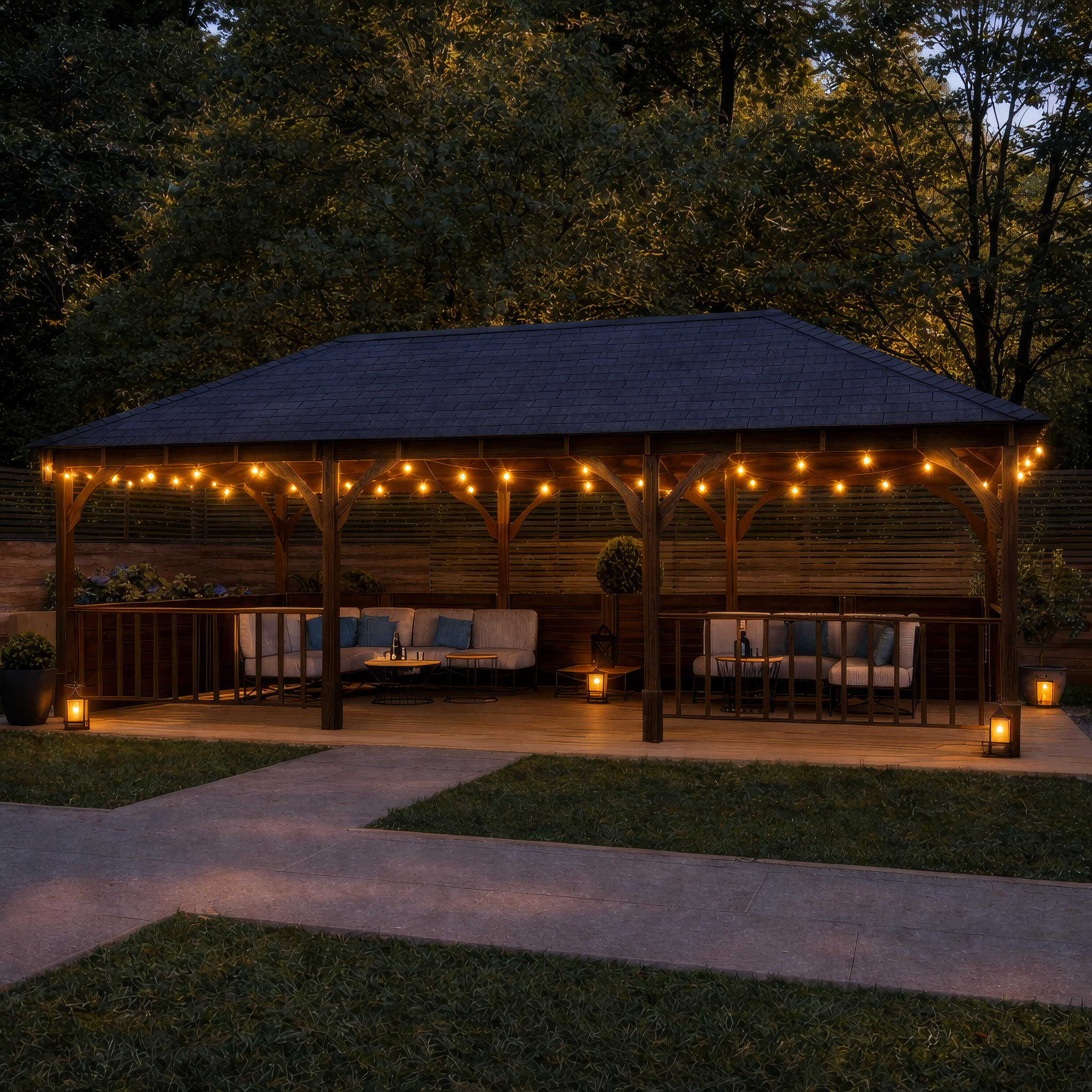 Lyndon Apex Gazebo - Rustic Brown - 3m Width x 7m Length