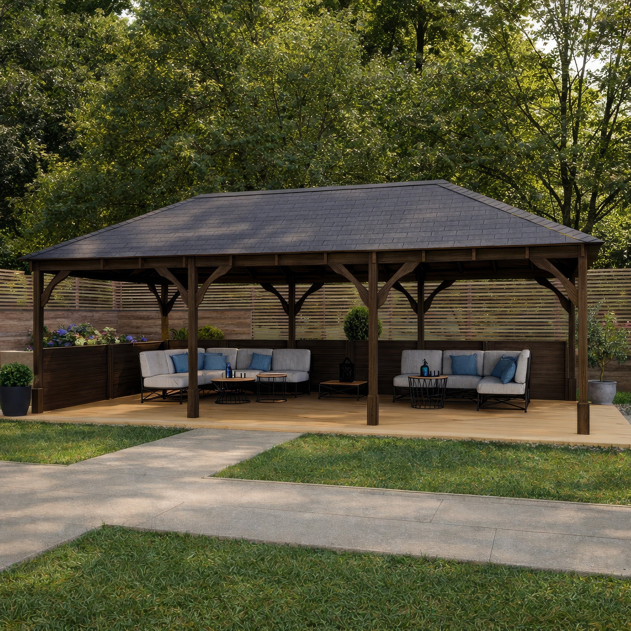 Lyndon Apex Gazebo - Rustic Brown - 3m Width x 9m Length