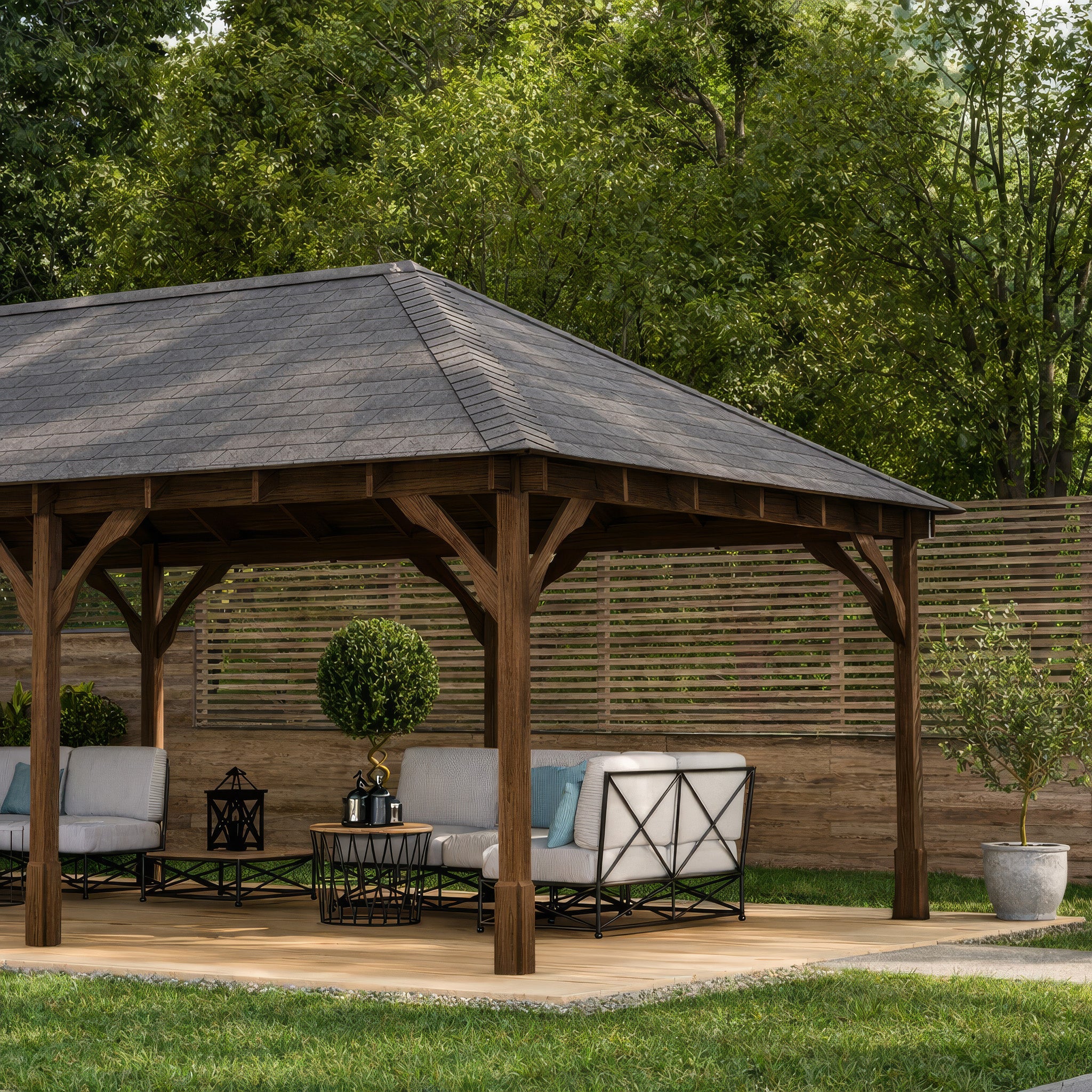Lyndon Apex Gazebo - Rustic Brown - 3m Width x 7m Length
