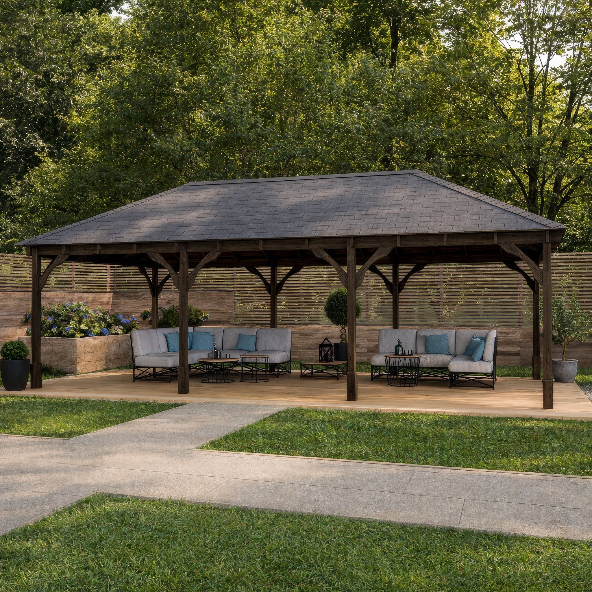 Lyndon Apex Gazebo - Rustic Brown - 3m Width x 7m Length