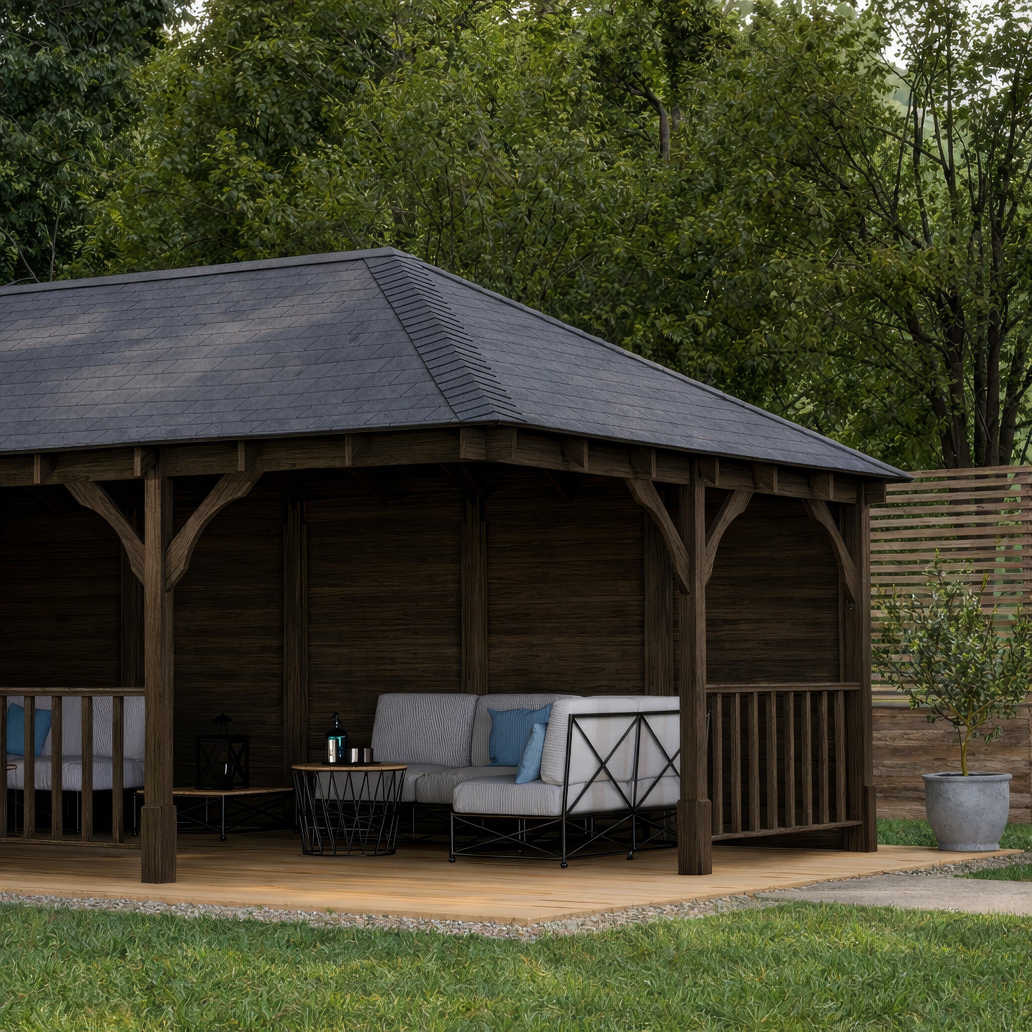 Overton Apex Gazebo - Rustic Brown - 4m Width x 9m Length