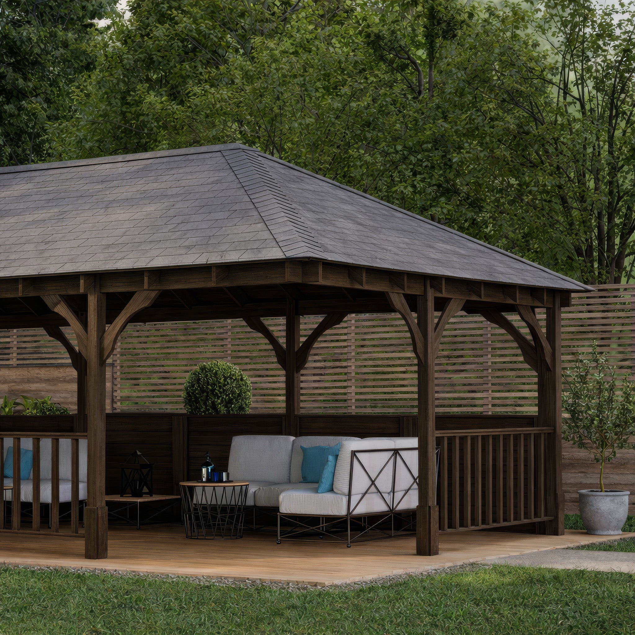 Overton Apex Gazebo - Rustic Brown - 3m Width x 8m Length