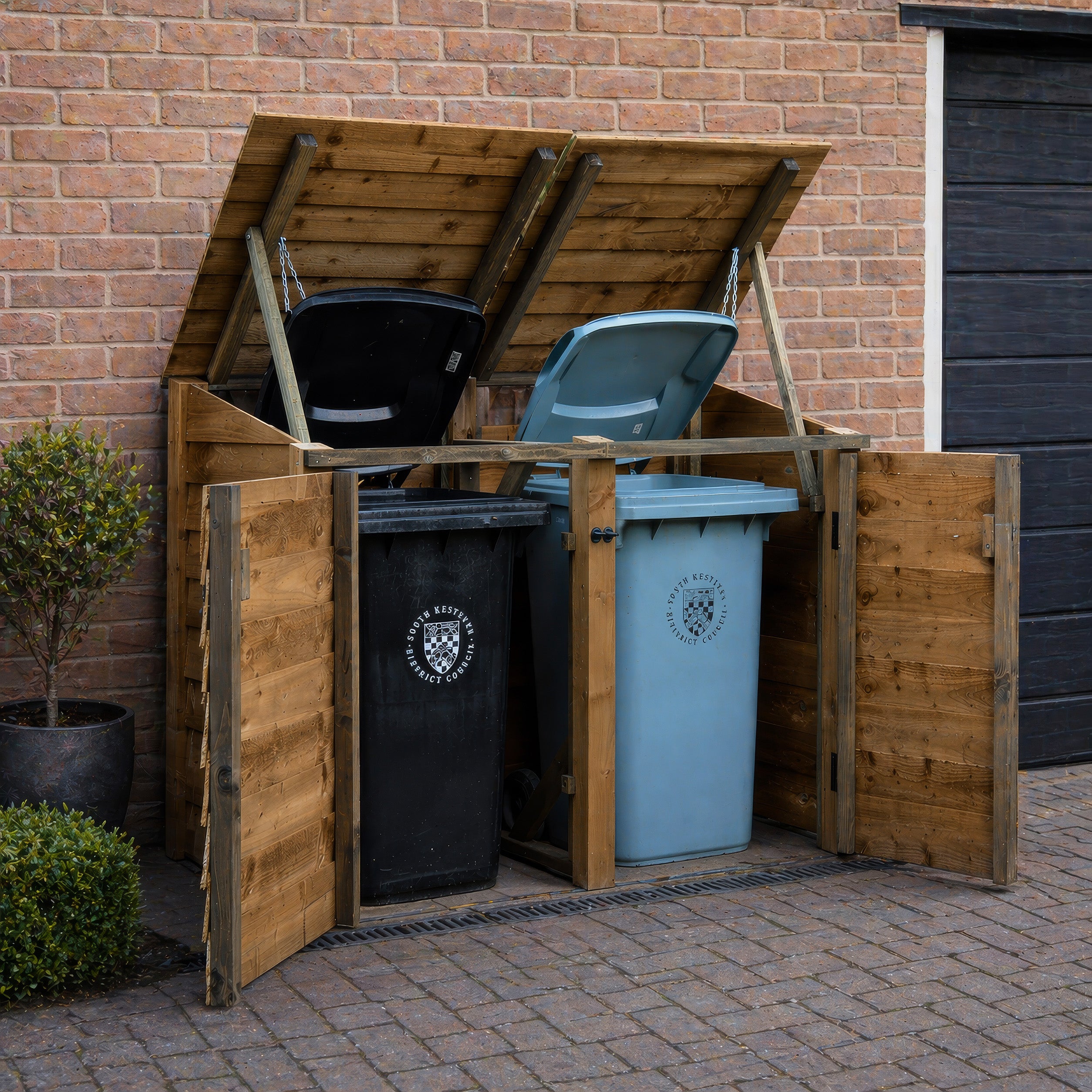 Morcott Double Wheelie Bin Store - Rustic Brown