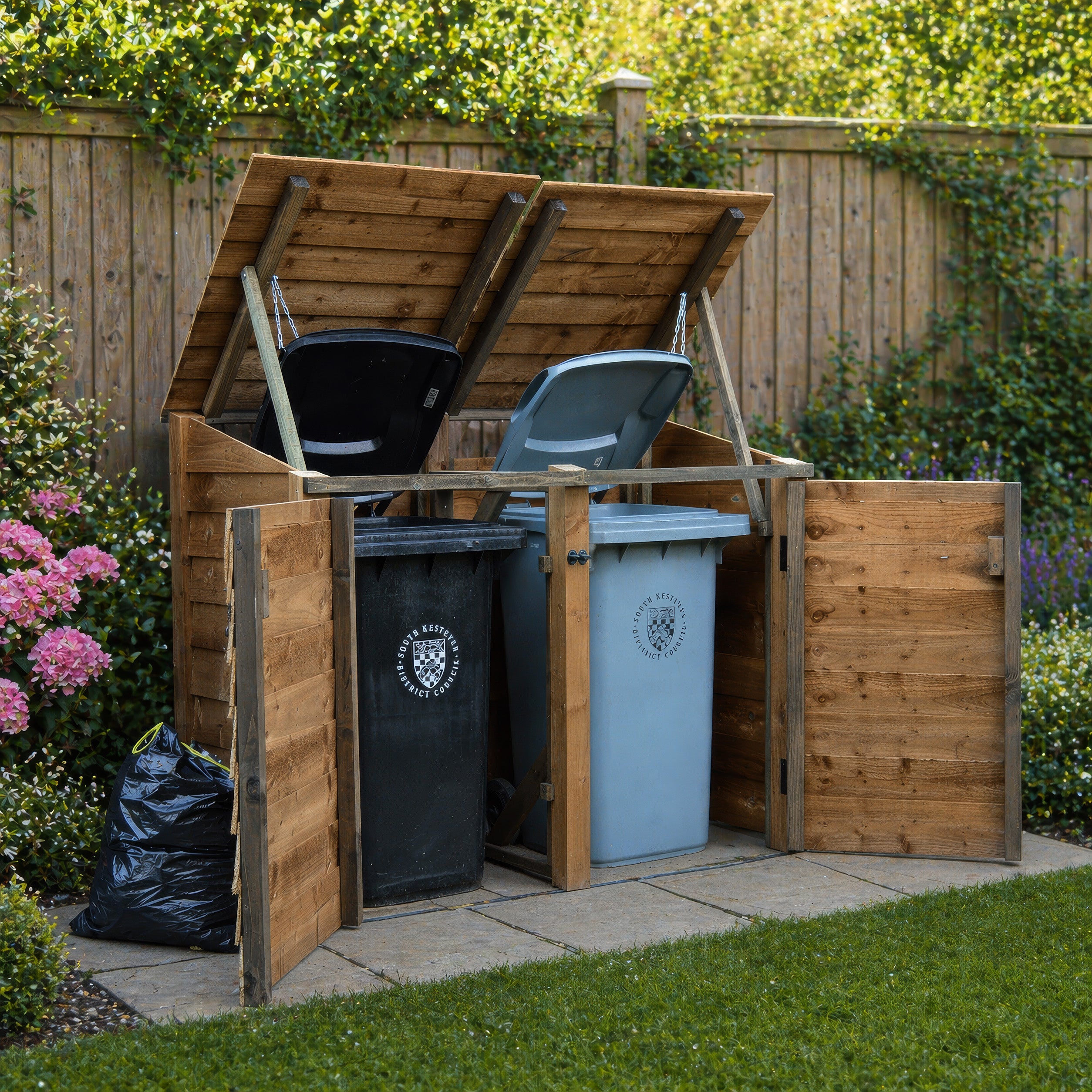 Morcott Double Wheelie Bin Store - Rustic Brown