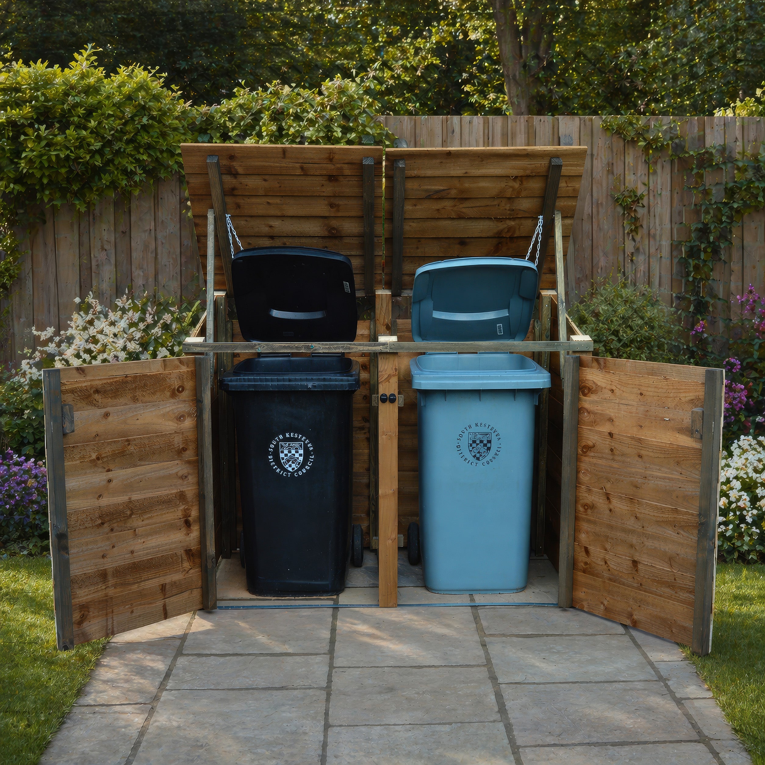 Morcott Double Wheelie Bin Store - Rustic Brown