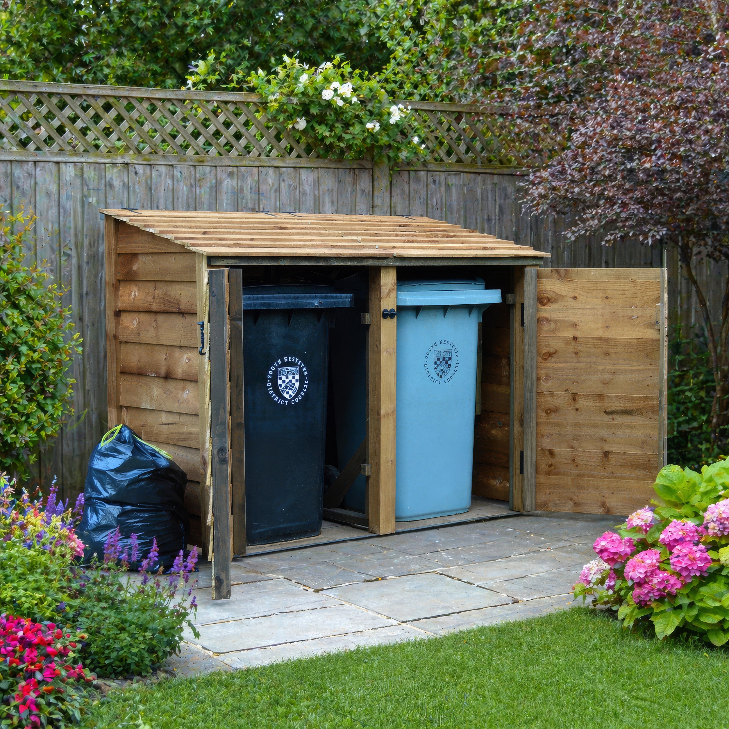 Morcott Double Wheelie Bin Store - Rustic Brown