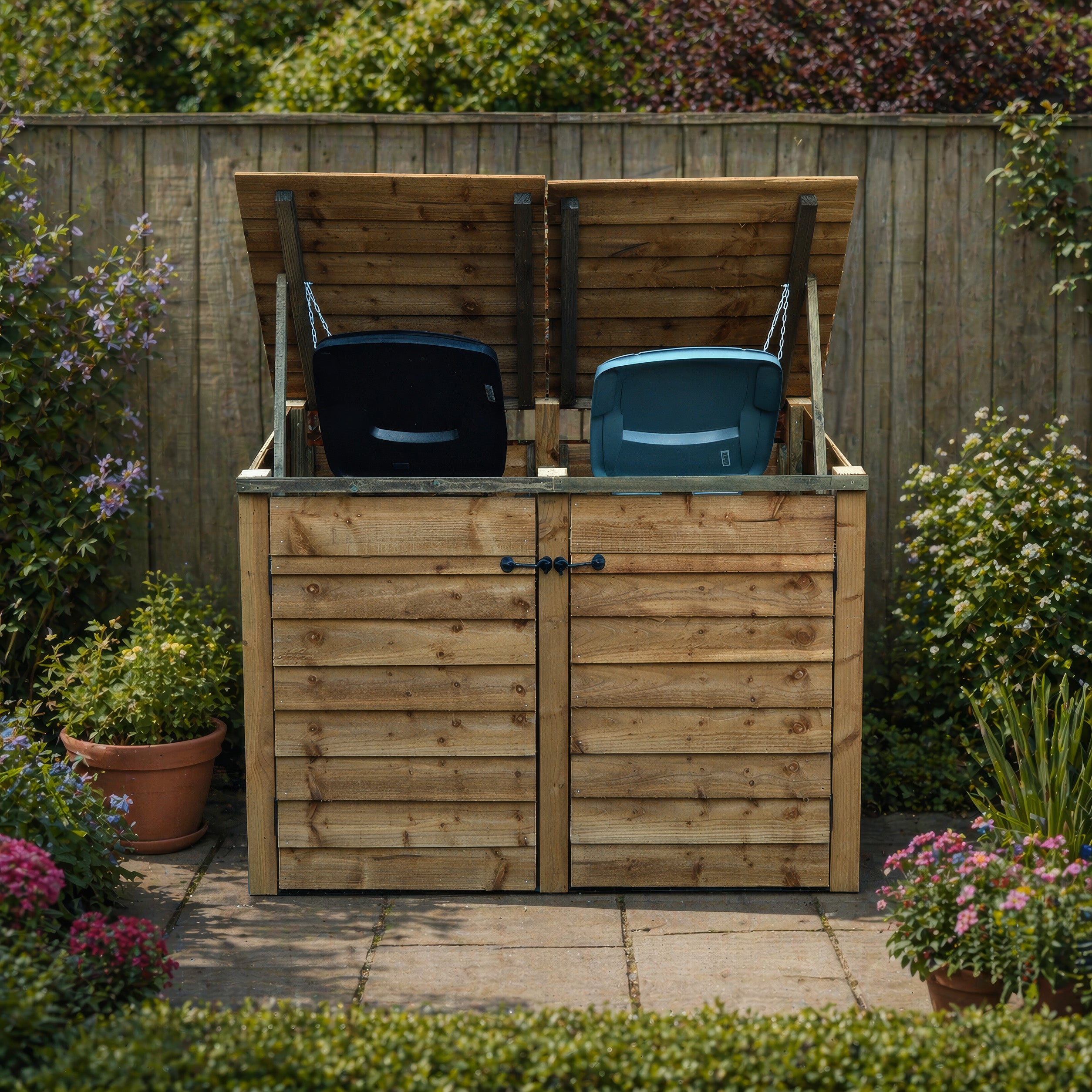 Morcott Double Wheelie Bin Store - Rustic Brown