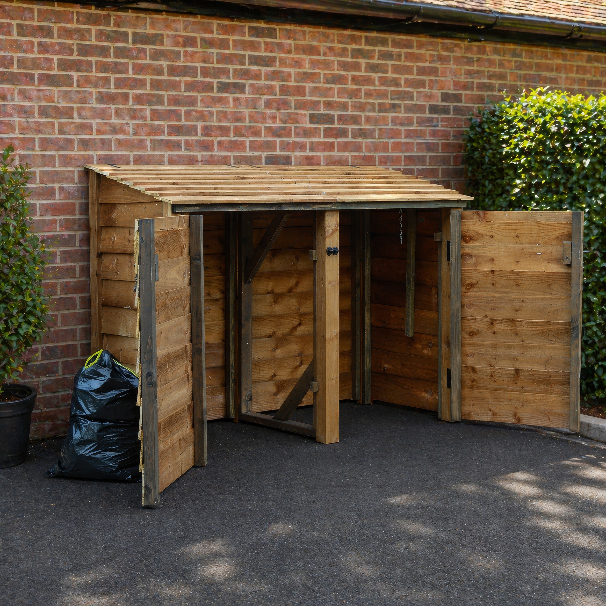 Morcott Double Wheelie Bin Store - Rustic Brown