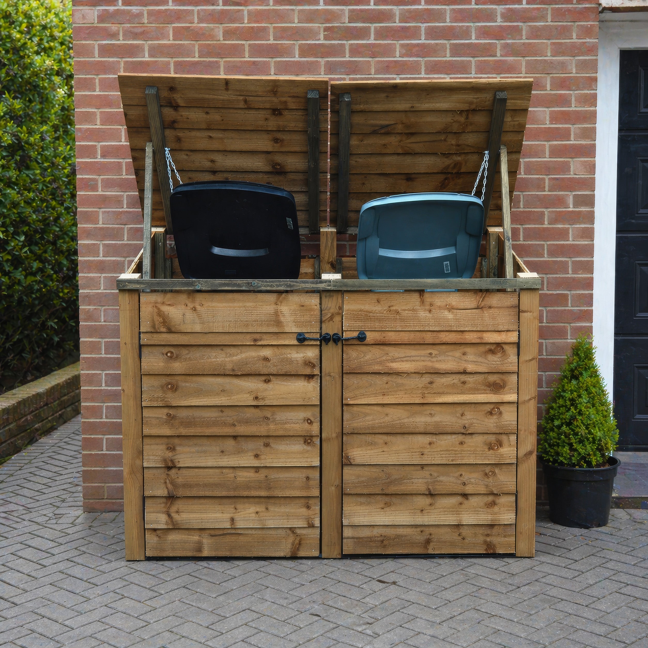 Morcott Double Wheelie Bin Store - Rustic Brown