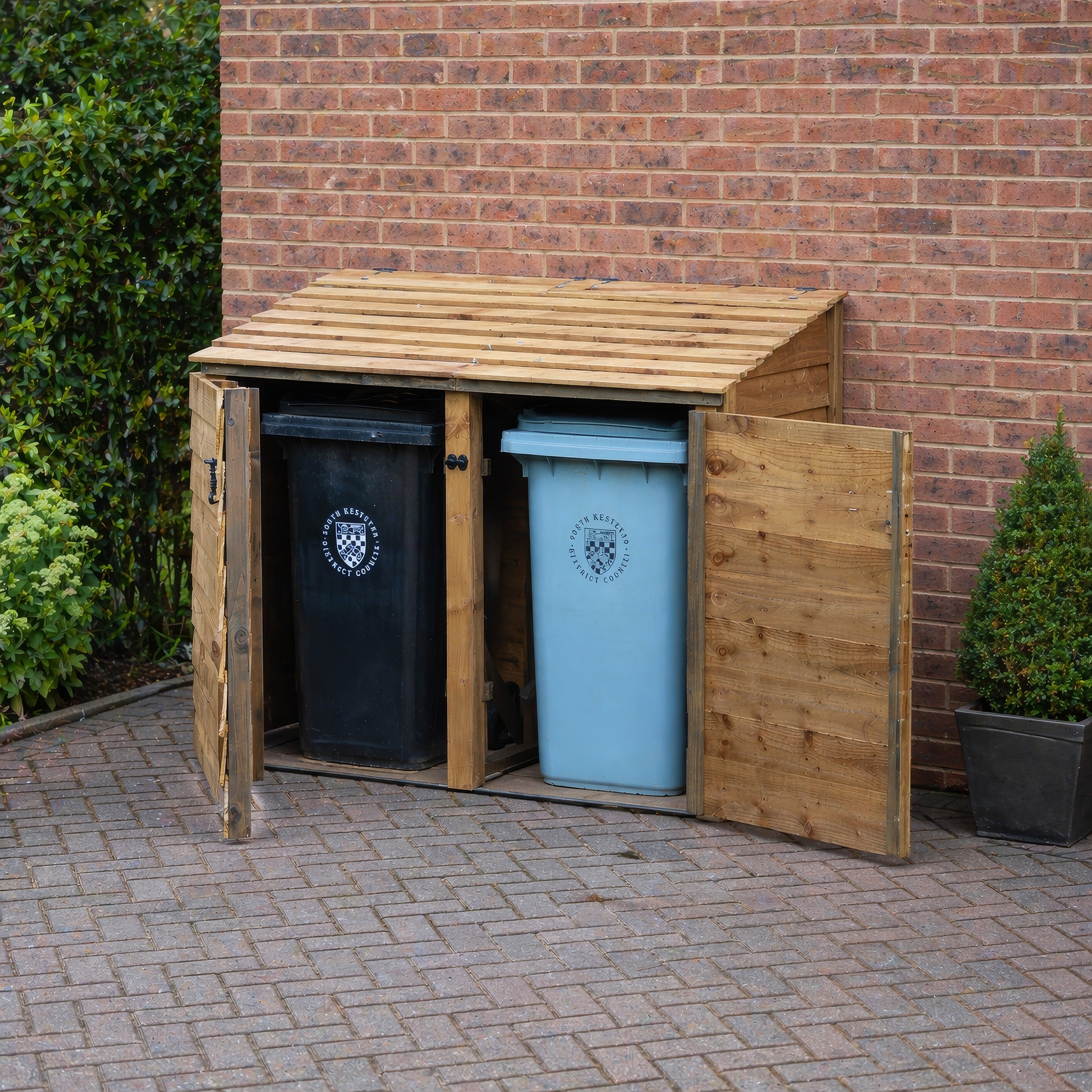 Morcott Double Wheelie Bin Store - Rustic Brown