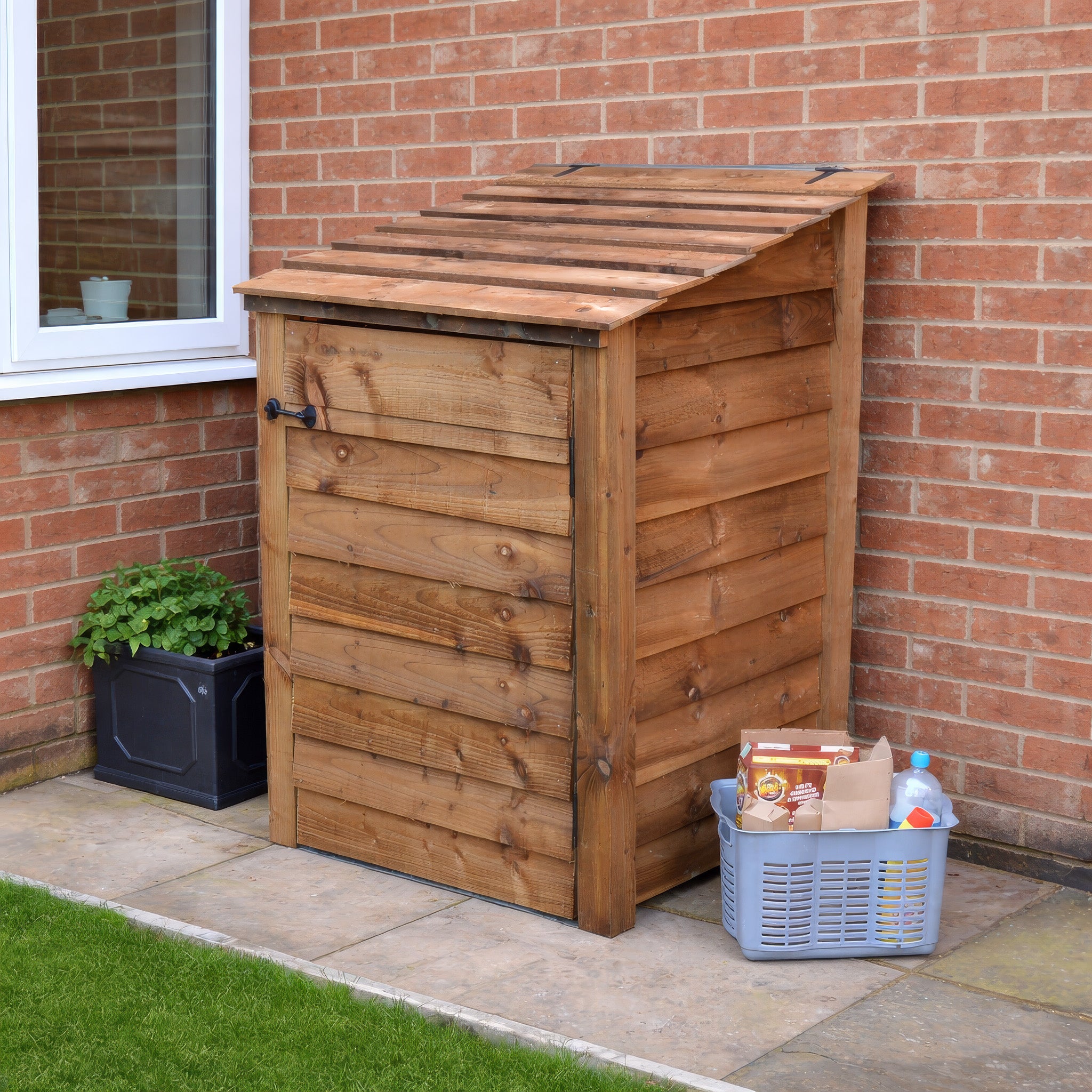 Morcott Single Wheelie Bin Store - Rustic Brown