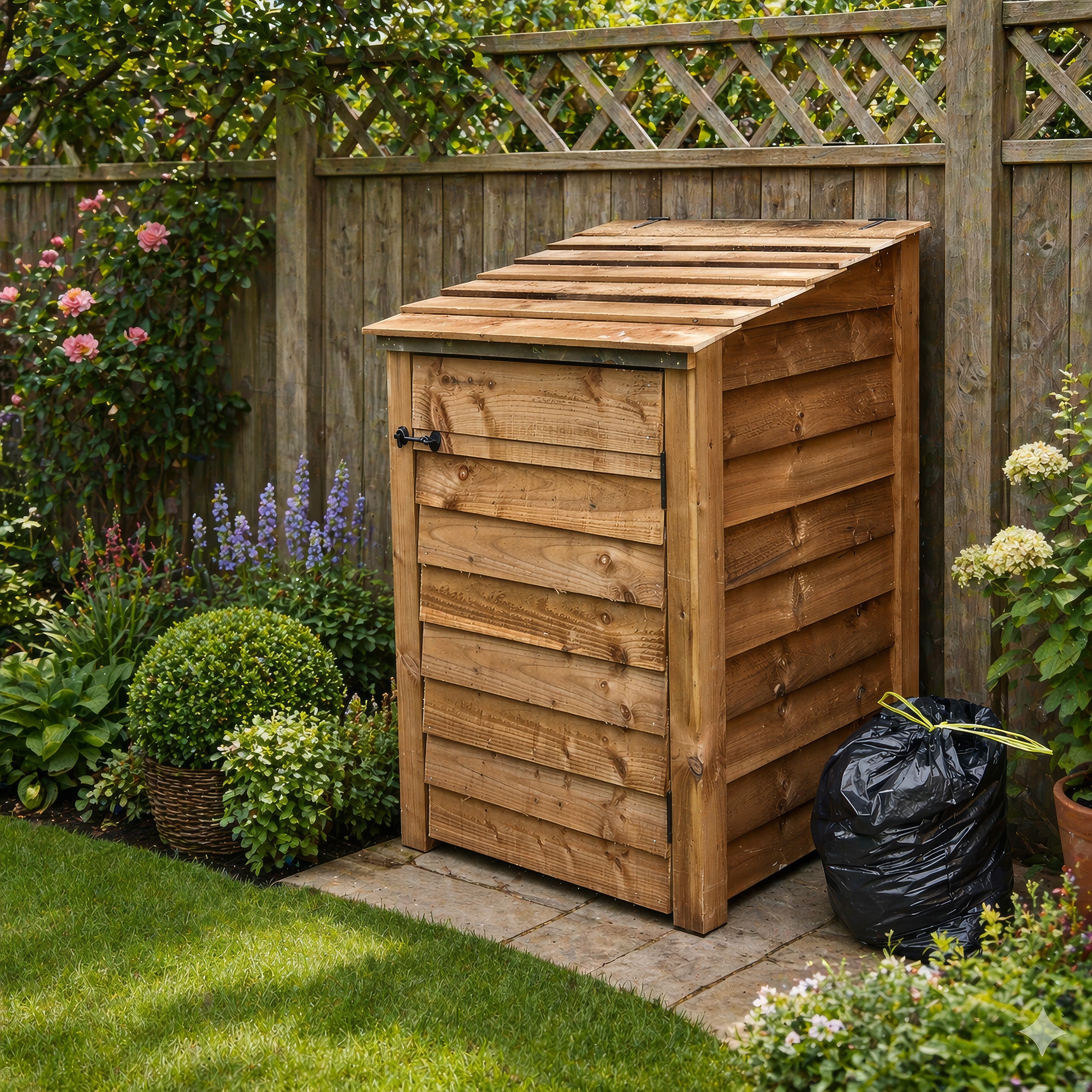 Morcott Single Wheelie Bin Store - Rustic Brown
