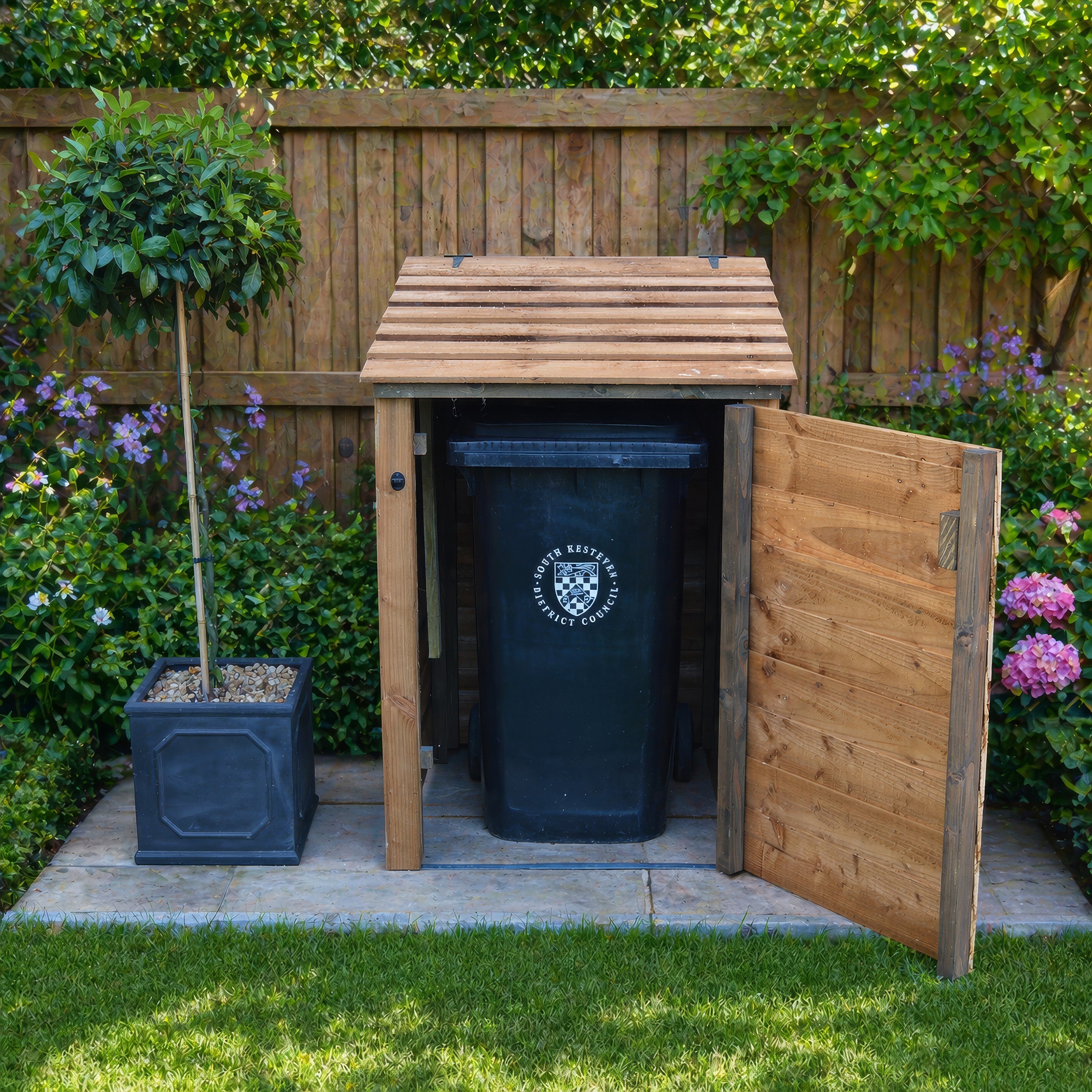 Morcott Single Wheelie Bin Store - Rustic Brown