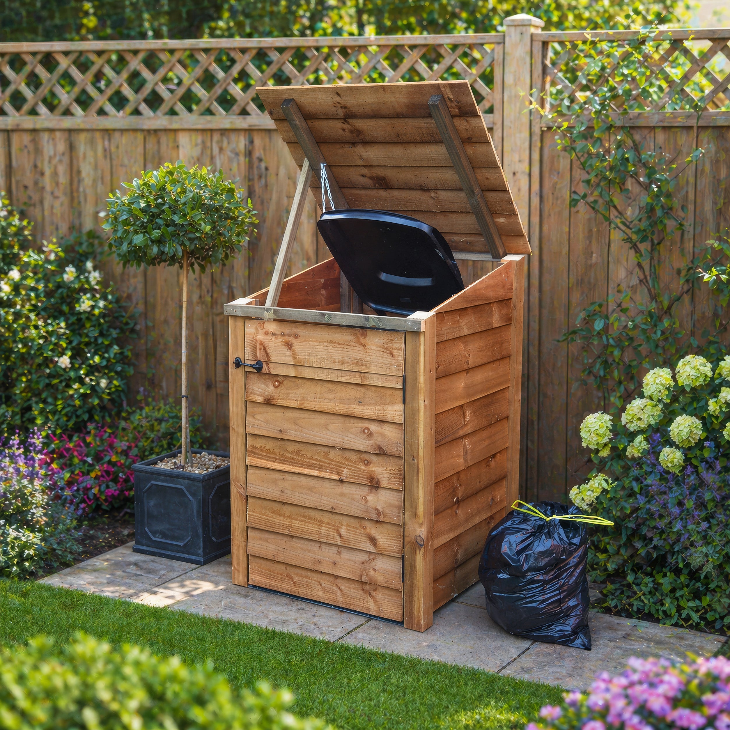 Morcott Single Wheelie Bin Store - Rustic Brown