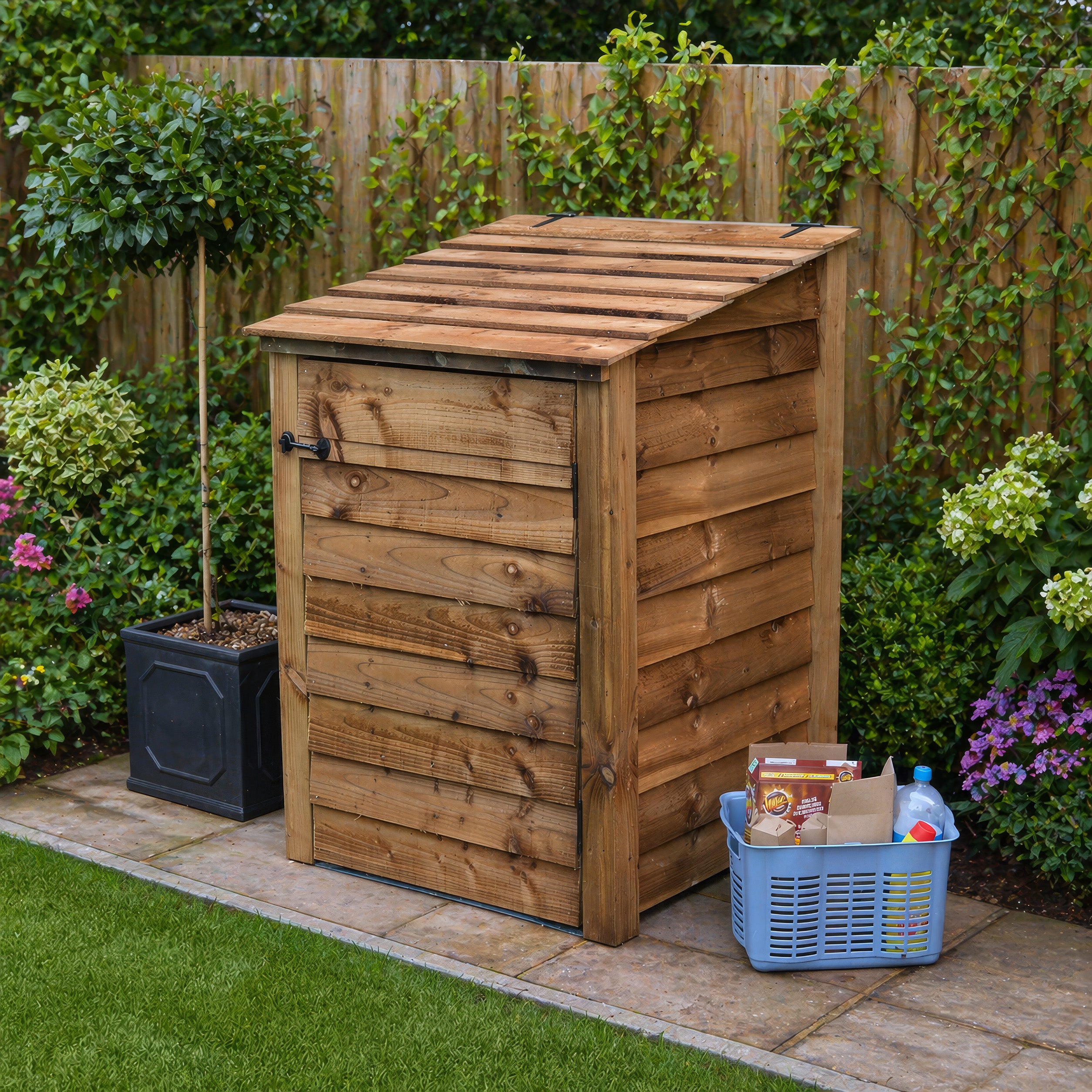 Morcott Single Wheelie Bin Store - Rustic Brown