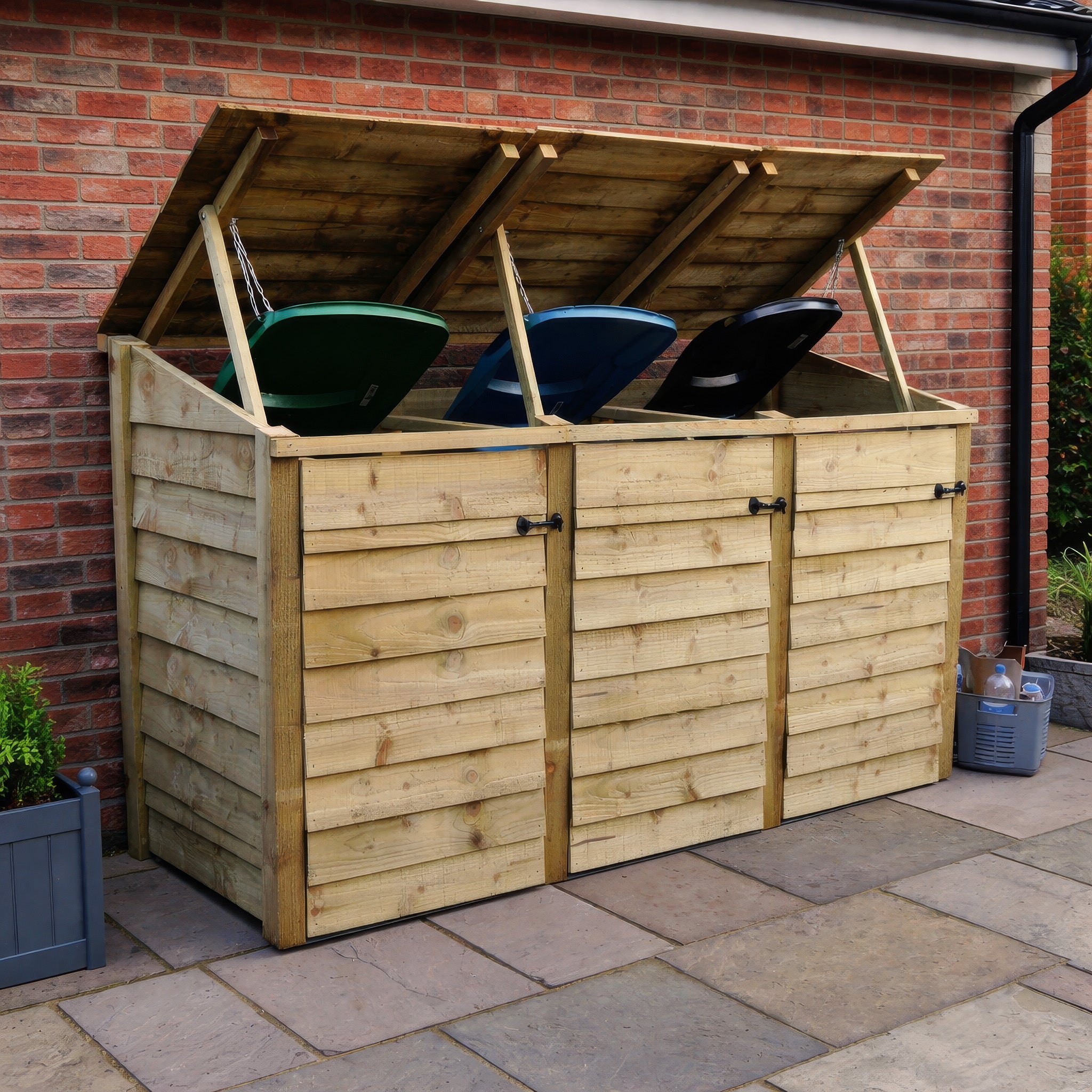 Morcott Triple Wheelie Bin Store - Light Green