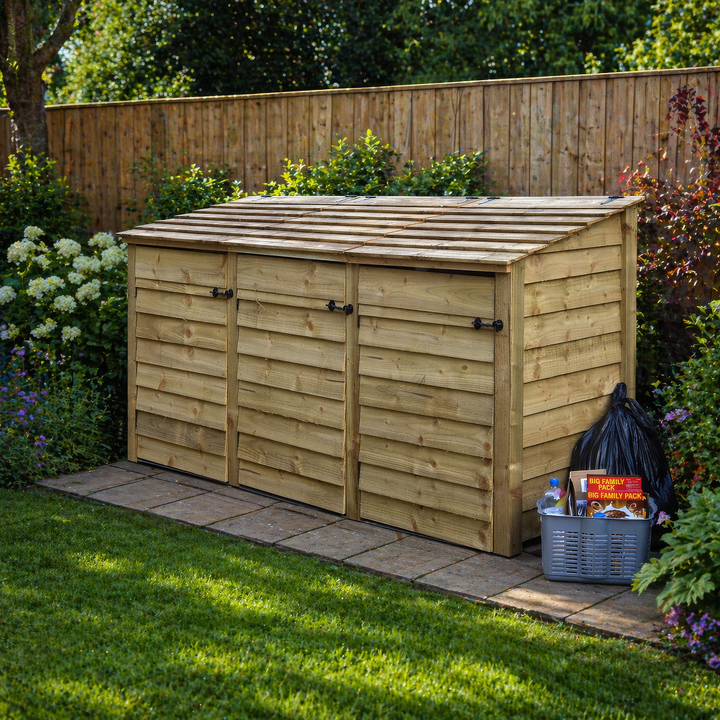Morcott Triple Wheelie Bin Store - Light Green