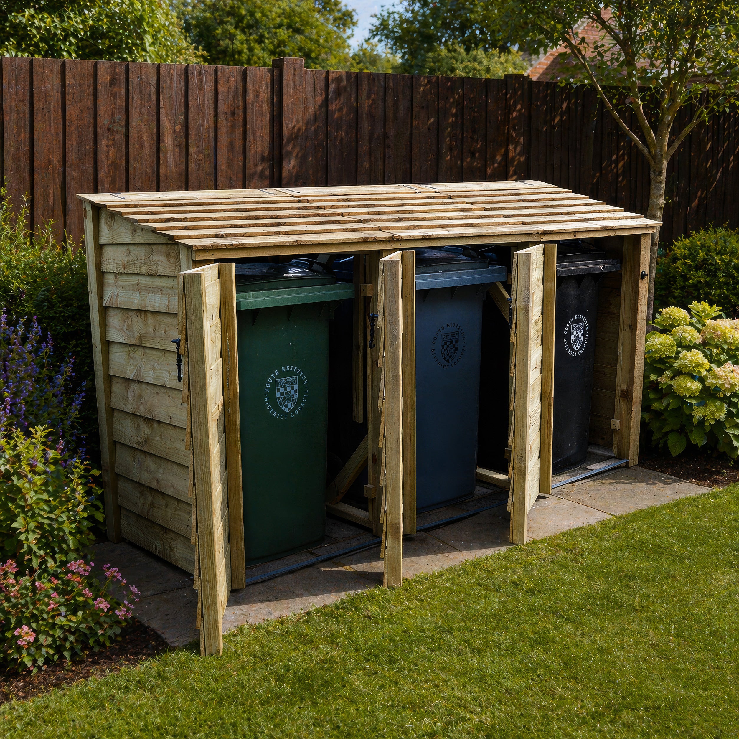 Morcott Triple Wheelie Bin Store - Light Green