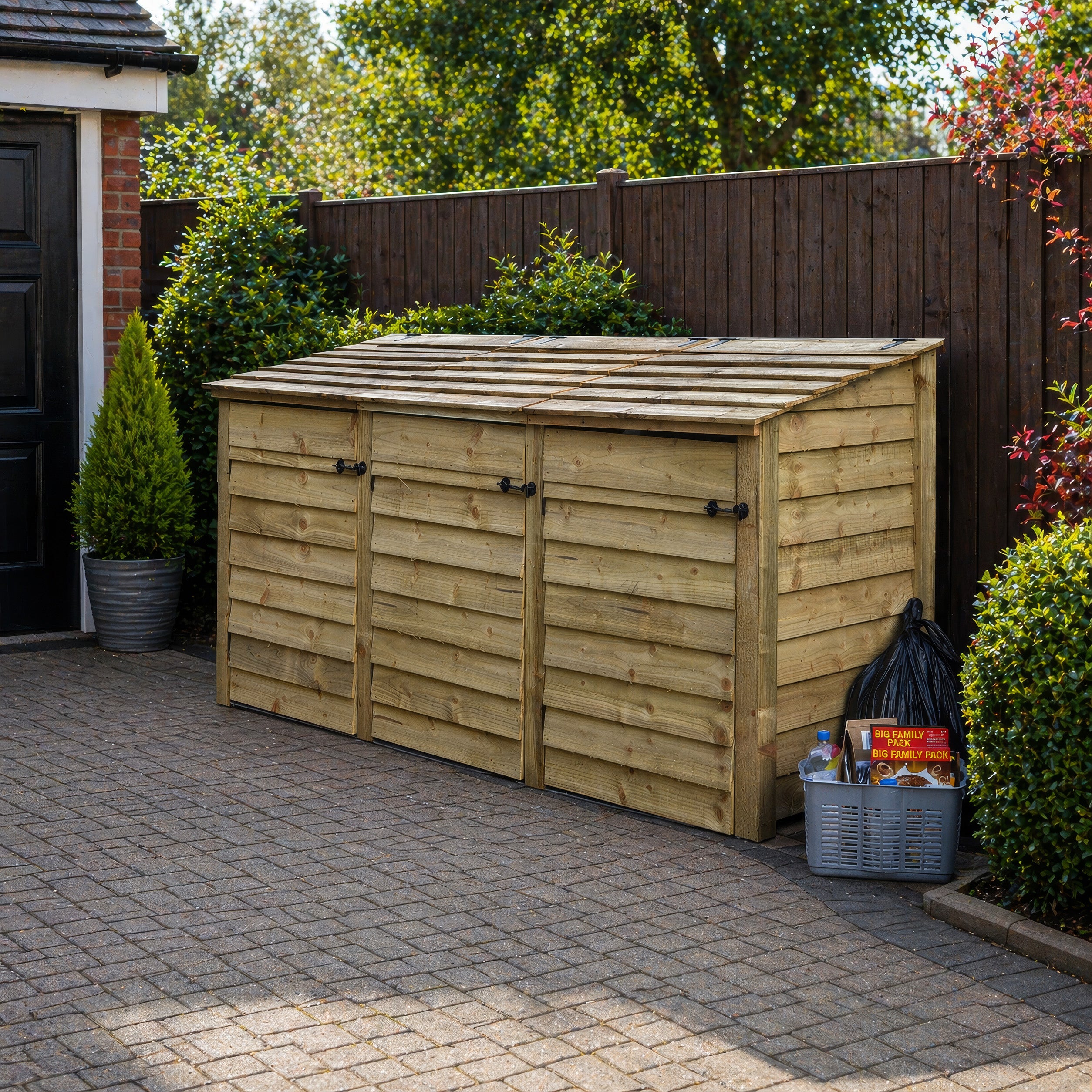 Morcott Triple Wheelie Bin Store - Light Green