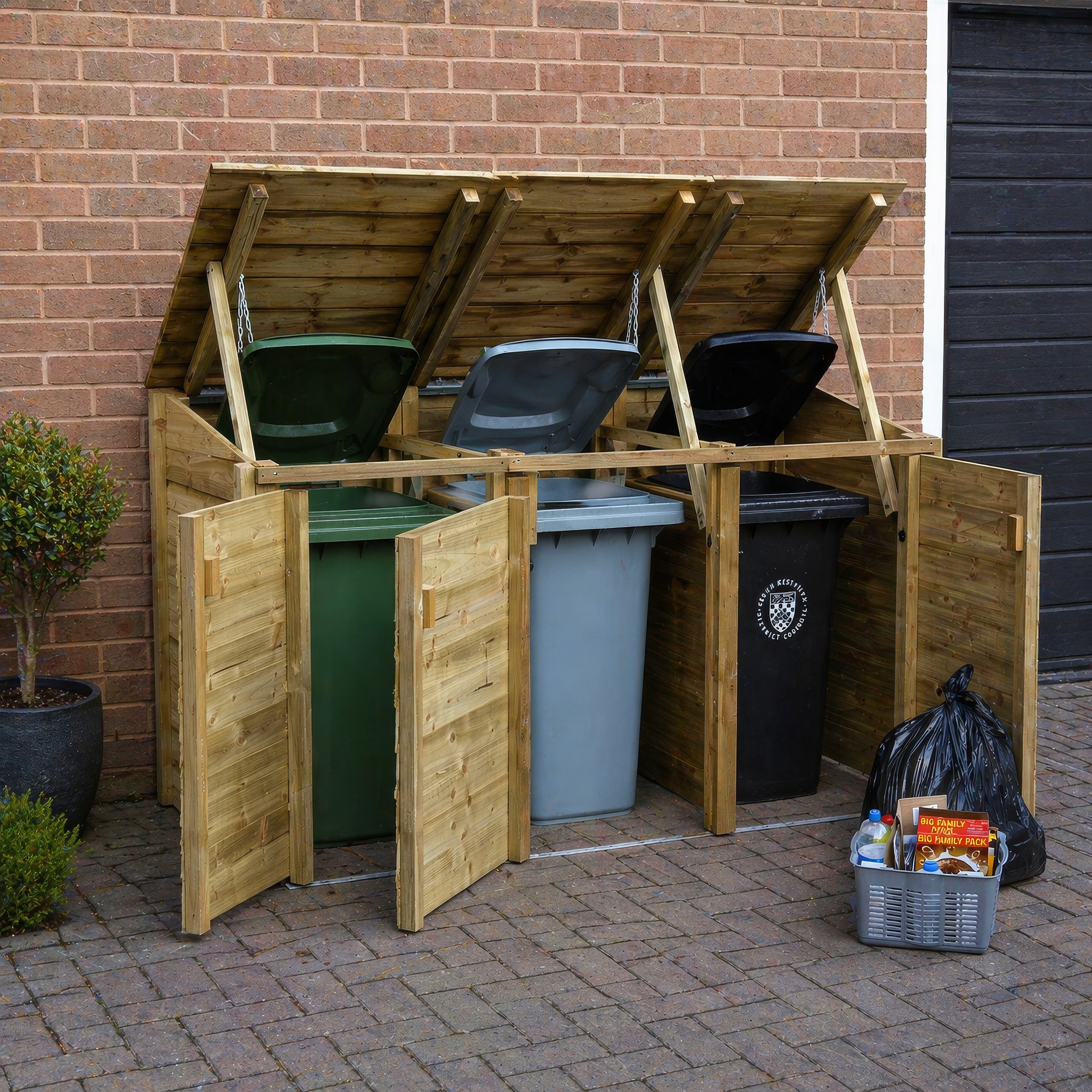 Morcott Triple Wheelie Bin Store - Light Green