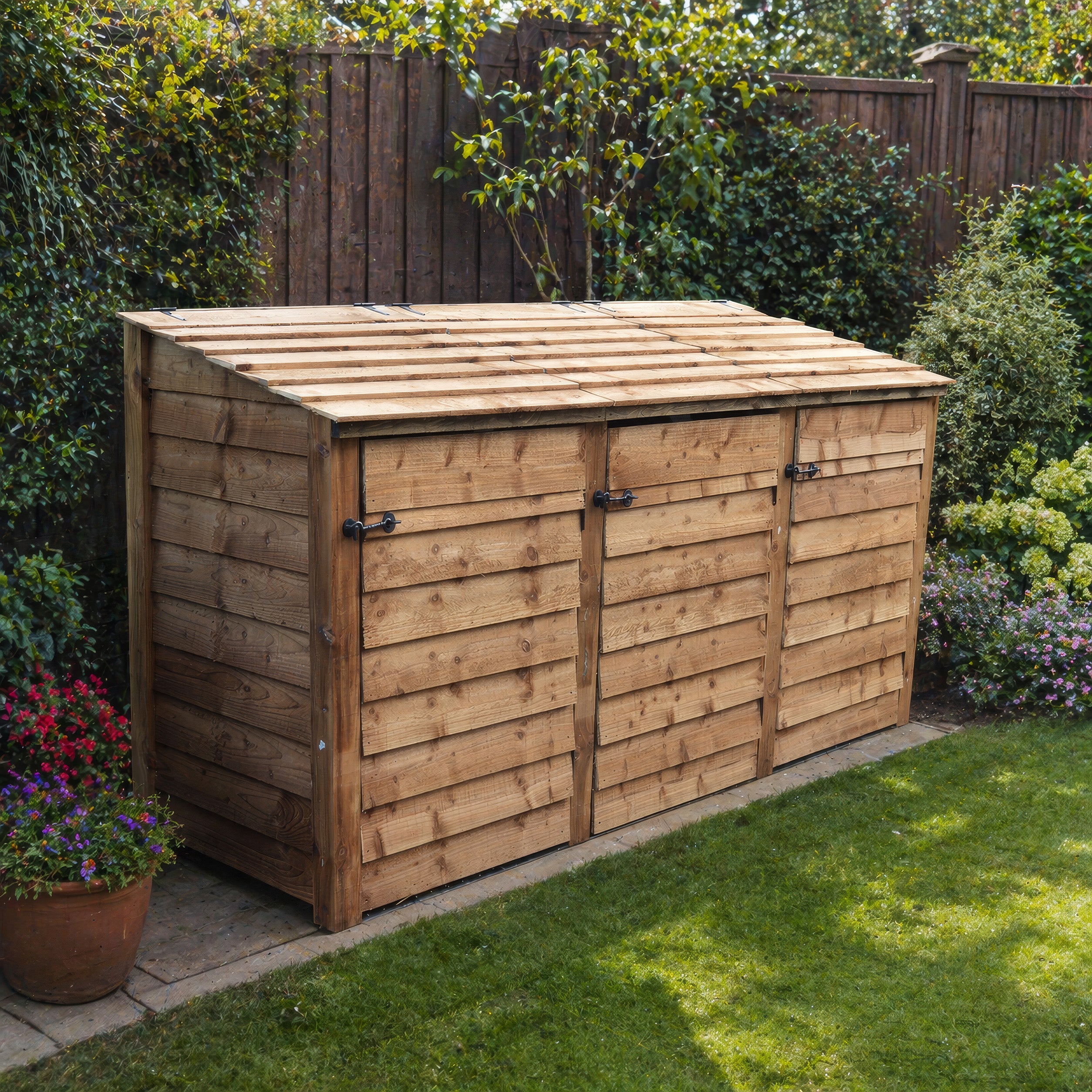 Morcott Triple Wheelie Bin Store - Rustic Brown