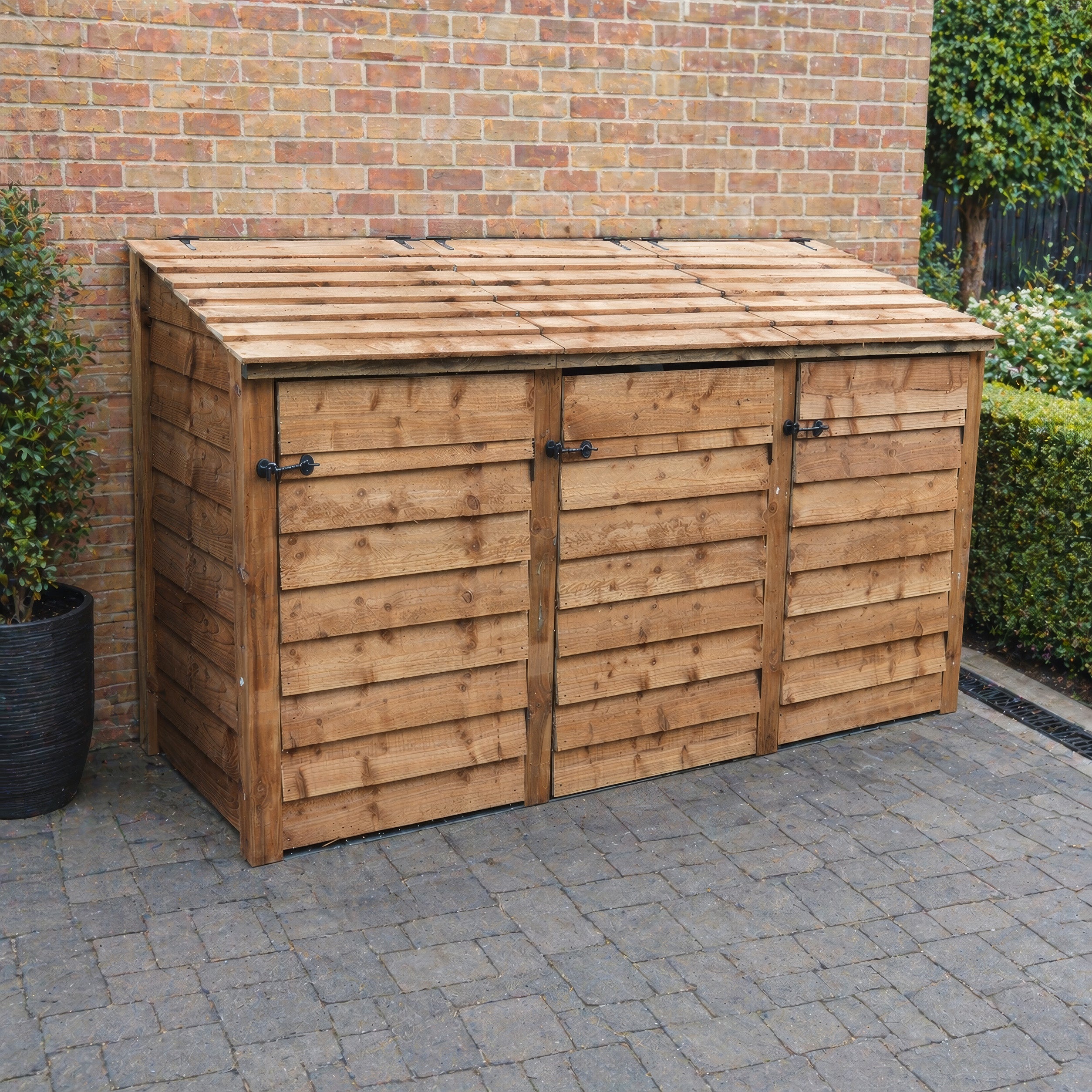 Morcott Triple Wheelie Bin Store - Rustic Brown