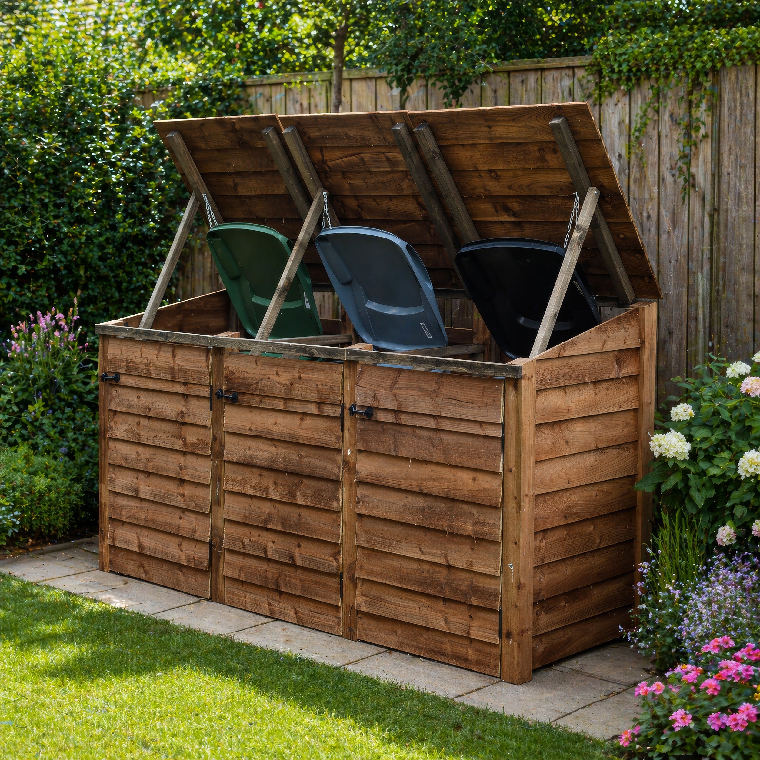 Morcott Triple Wheelie Bin Store - Rustic Brown
