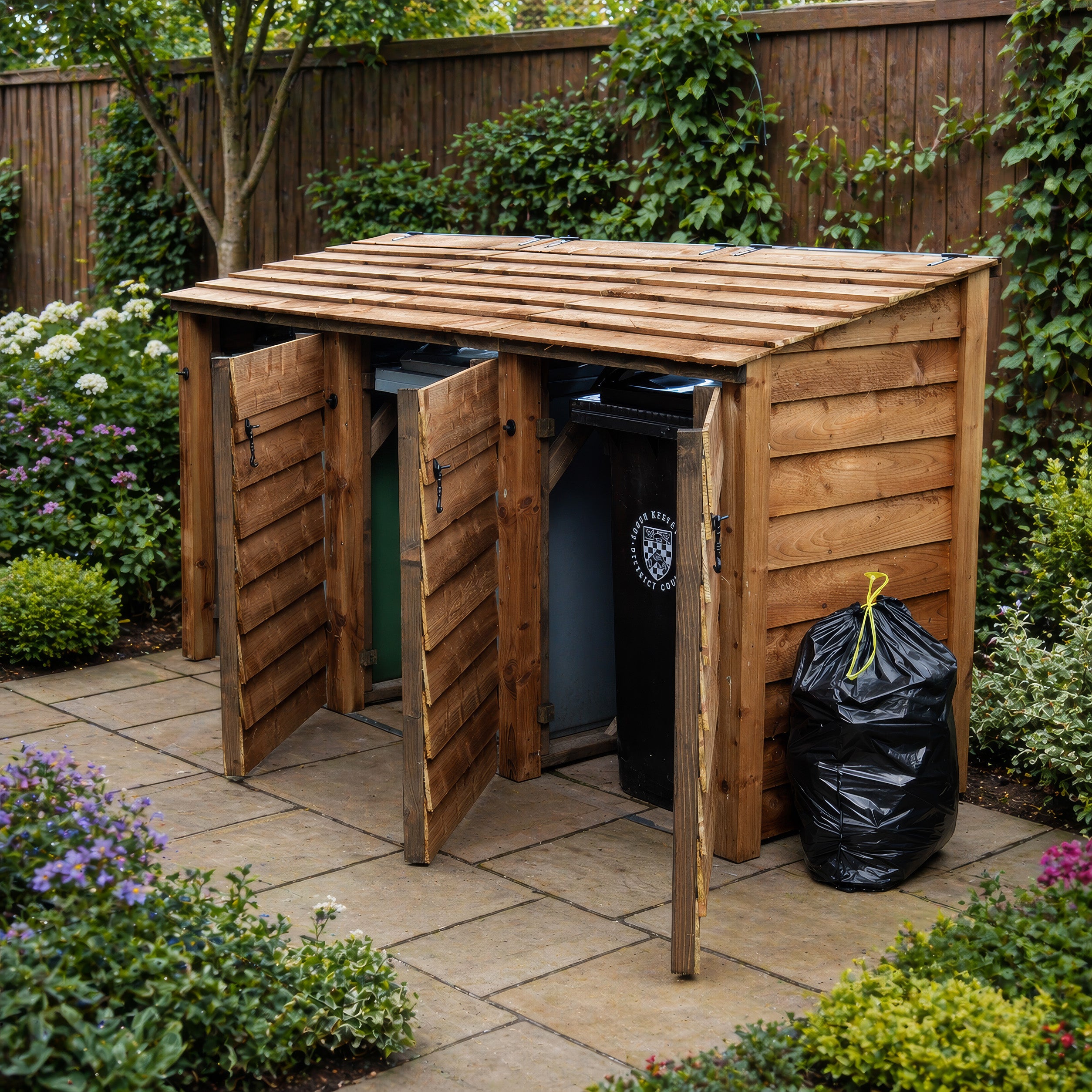 Morcott Triple Wheelie Bin Store - Rustic Brown