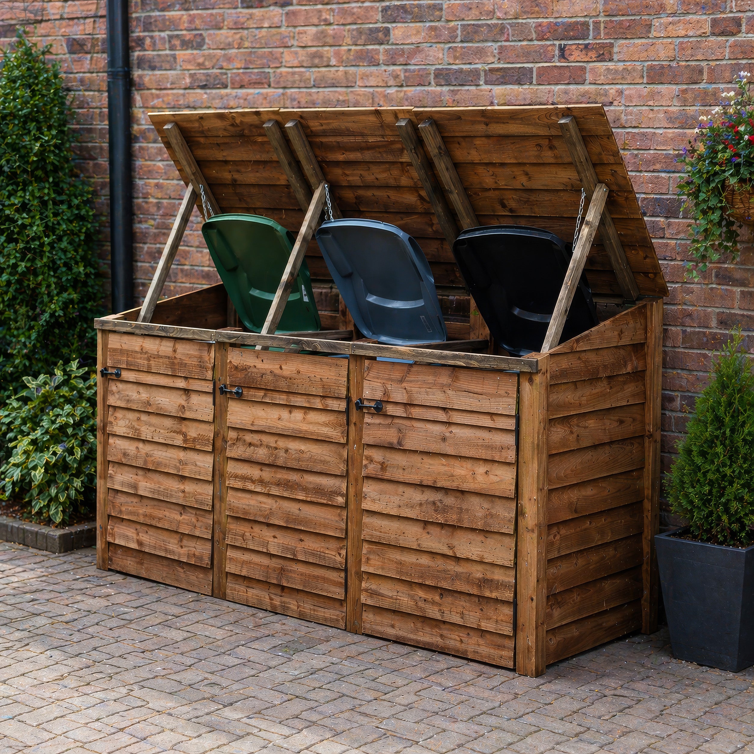 Morcott Triple Wheelie Bin Store - Rustic Brown