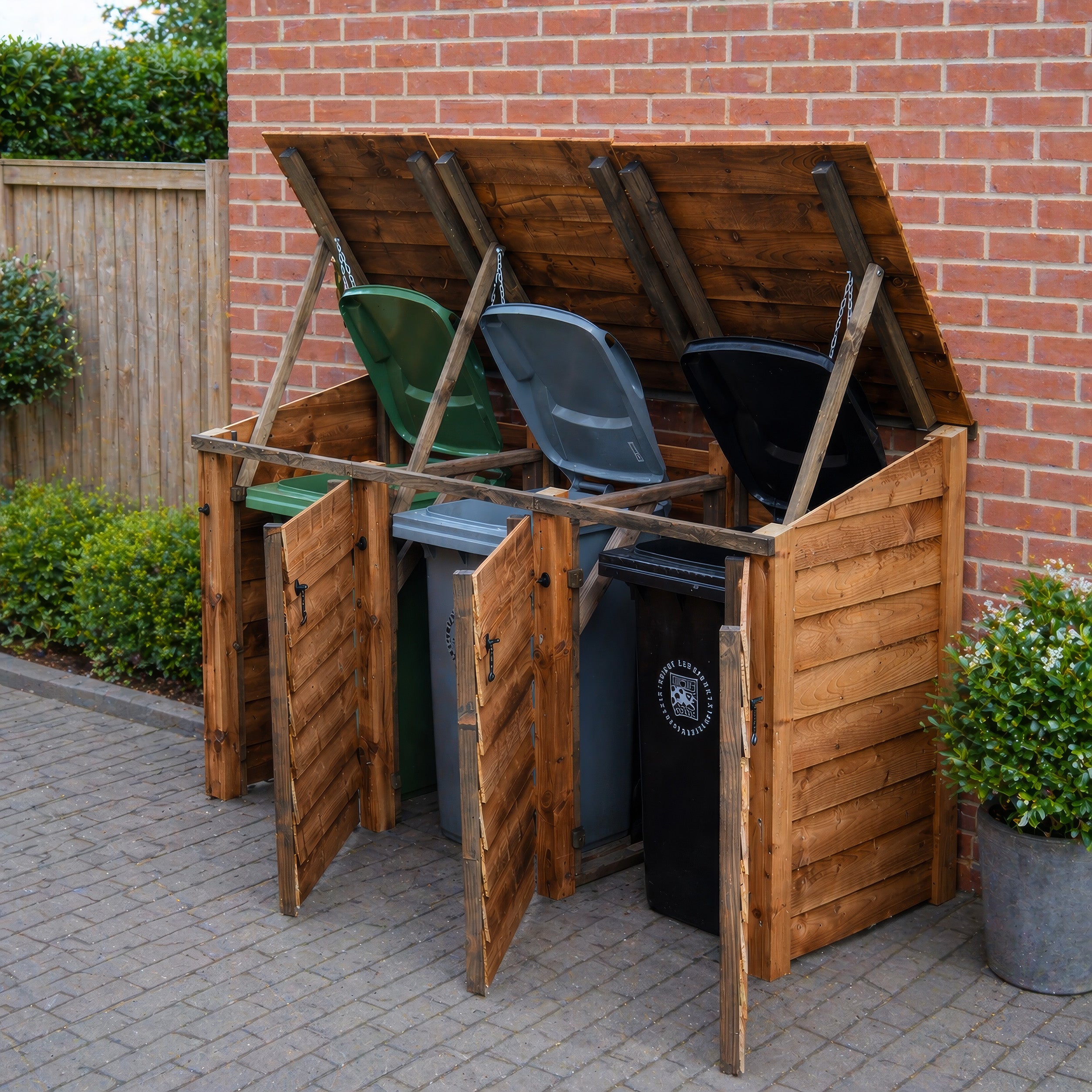 Morcott Triple Wheelie Bin Store - Rustic Brown