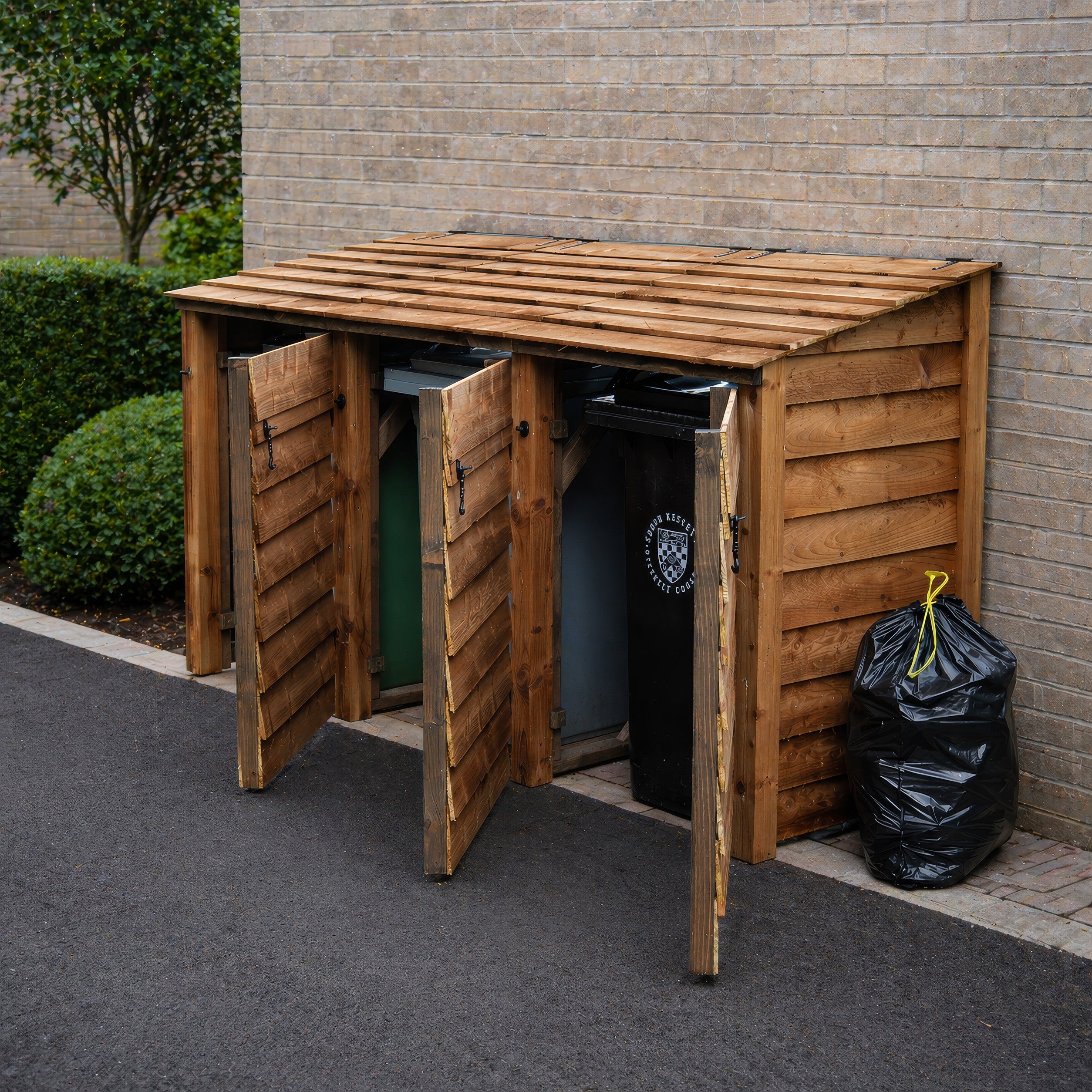 Morcott Triple Wheelie Bin Store - Rustic Brown